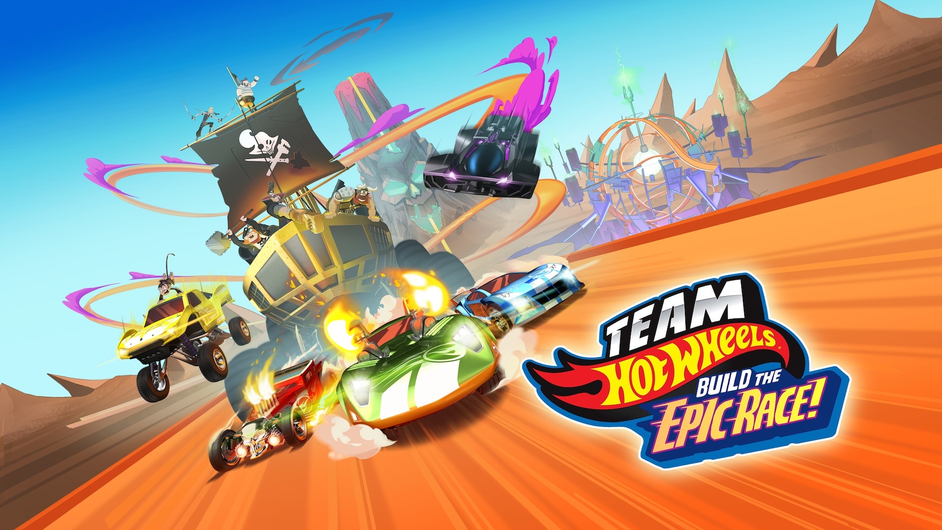 Hot Wheels cars, Epic race build, Thrilling competition, Action-packed entertainment, 1920x1080 Full HD Desktop