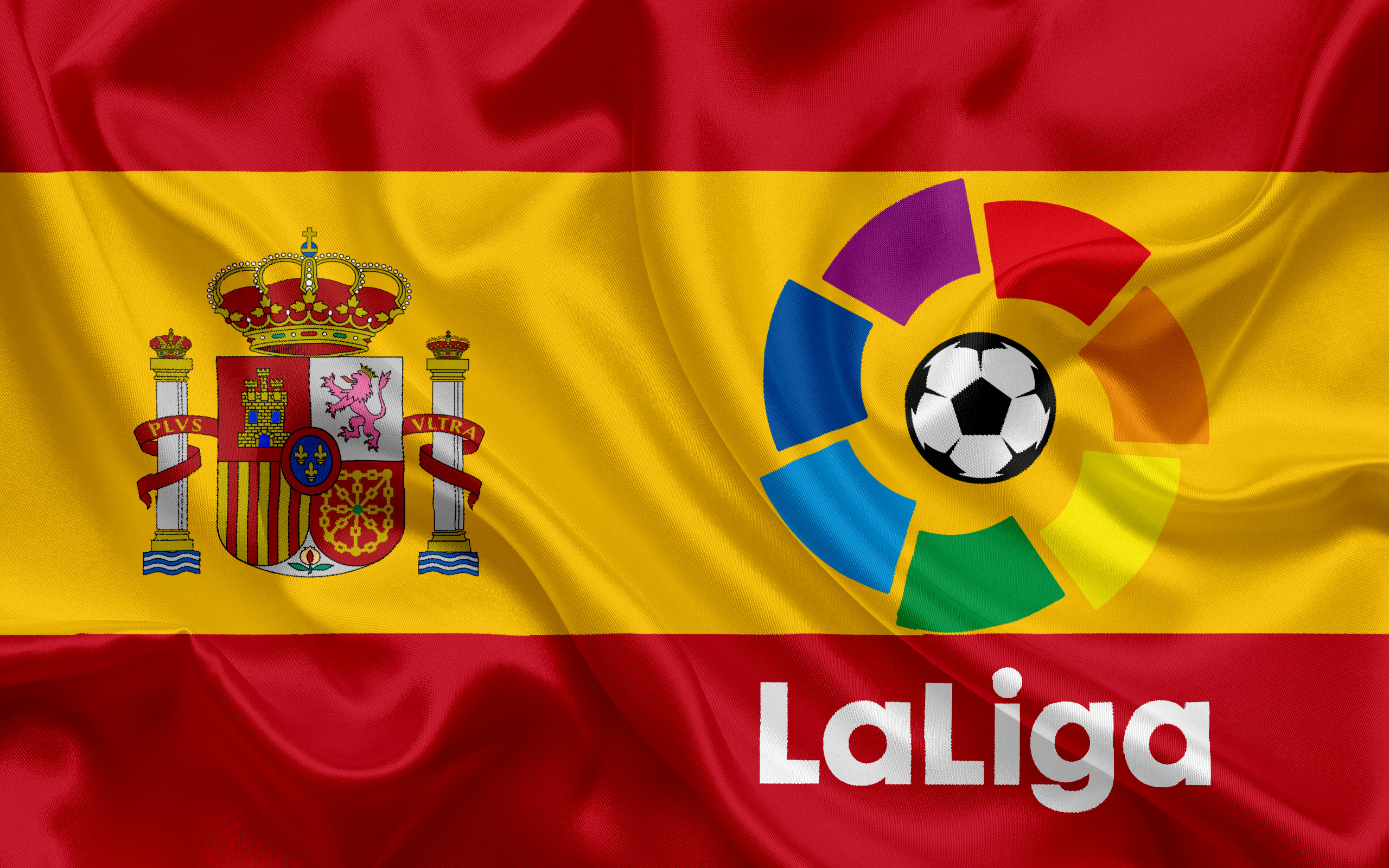 La Liga emblem, Spanish flag, Soccer championship, Pride and glory, 2560x1600 HD Desktop
