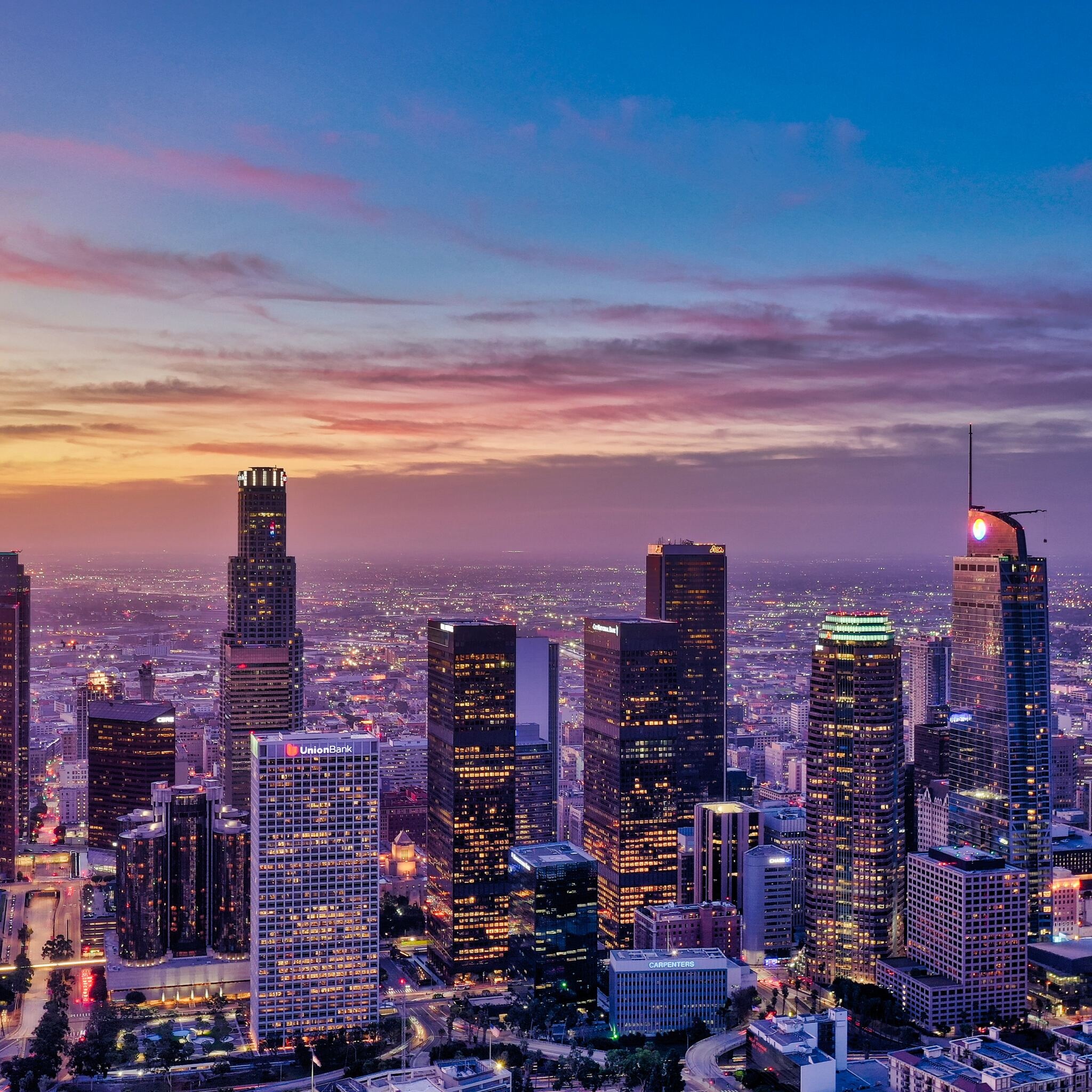 Los Angeles Skyline, Travels, Urban city, Skyscraper, 2050x2050 HD Phone
