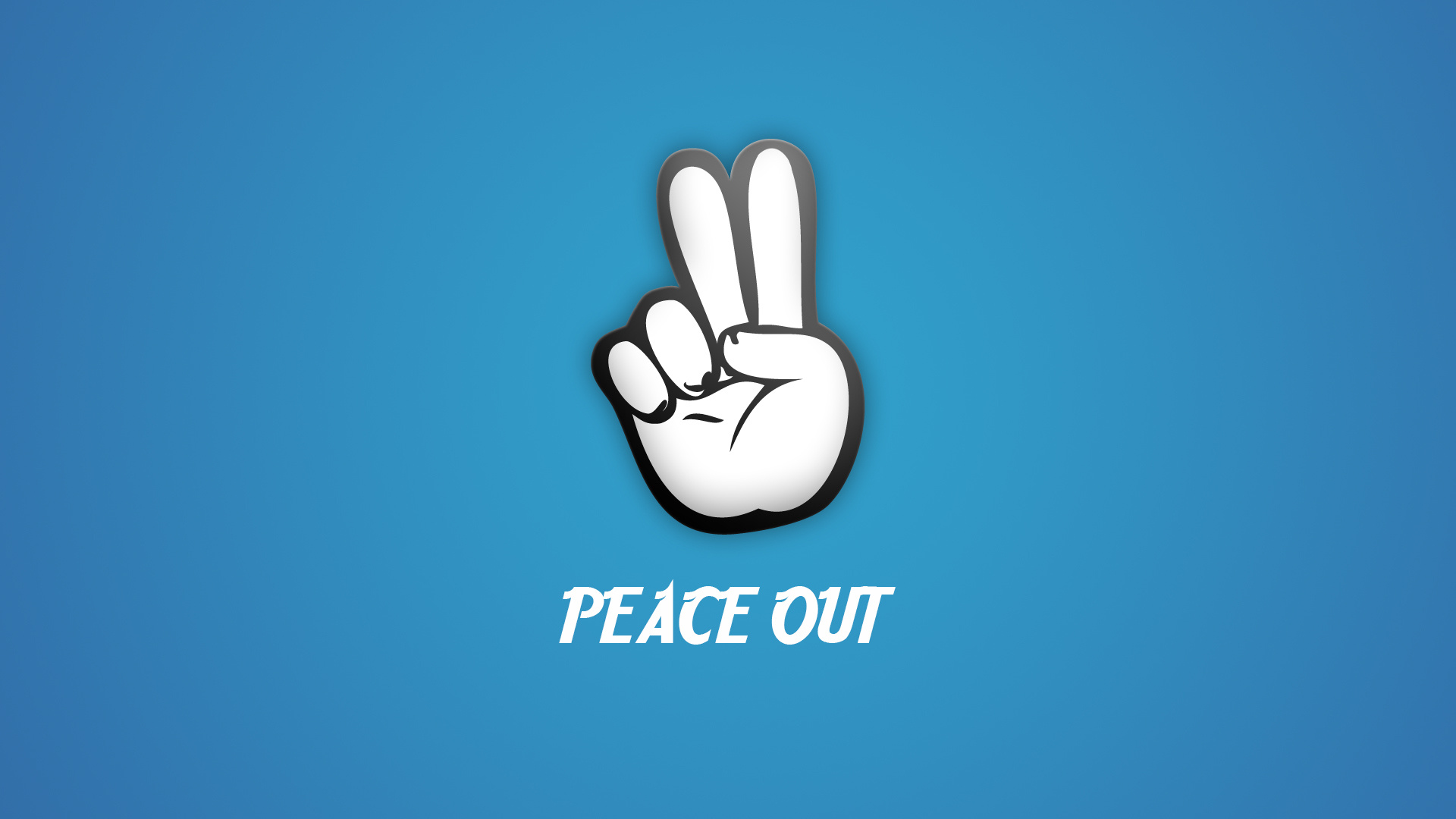 Peace, Cartoon Hand, Minimalism, Blue Background, 1920x1080 Full HD Desktop