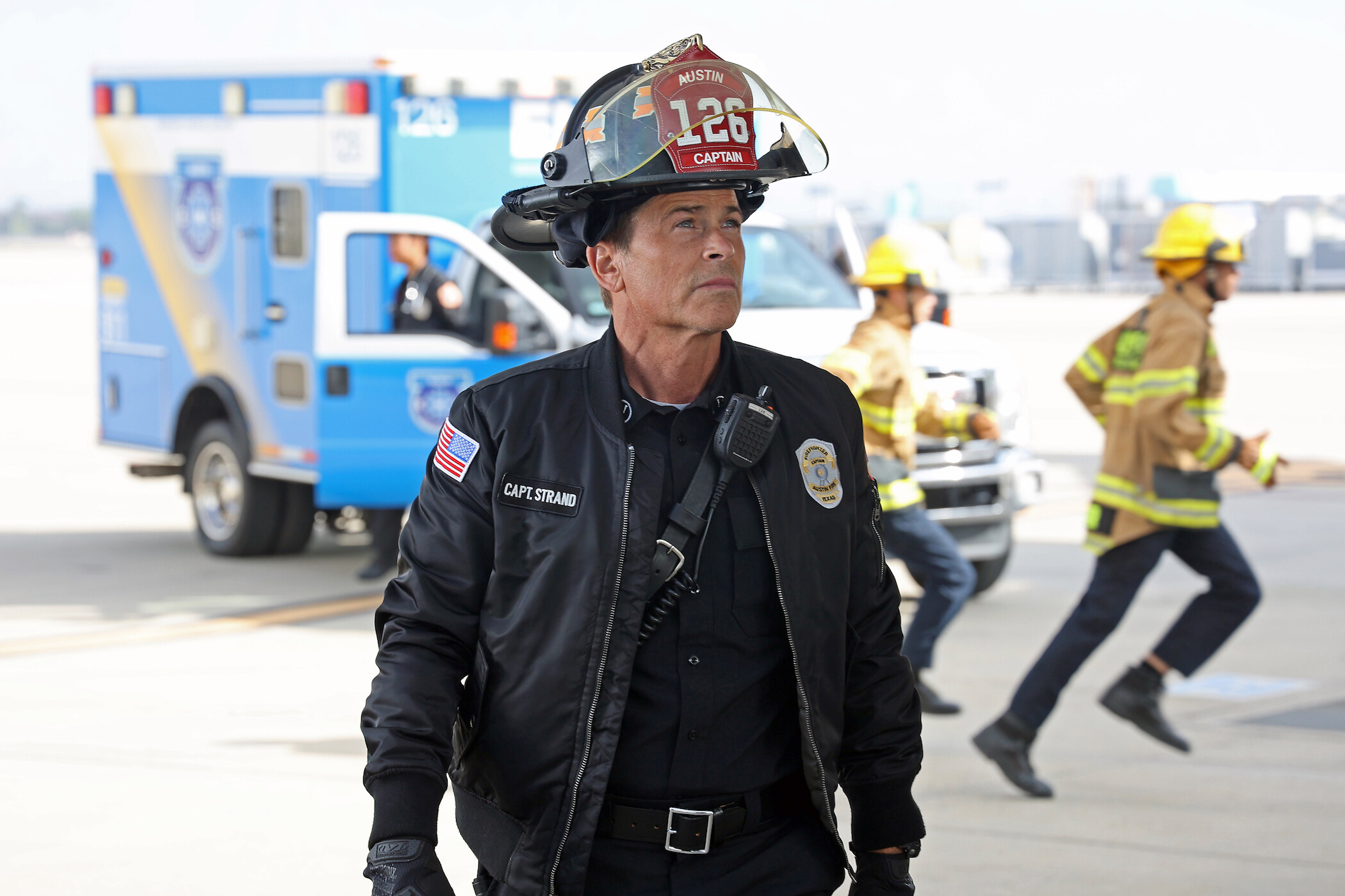 9-1-1: Lone Star (TV Series): Captain Owen Strand, Firefighter Captain From New York City, 126, Protective Helmet. 2100x1400 HD Background.