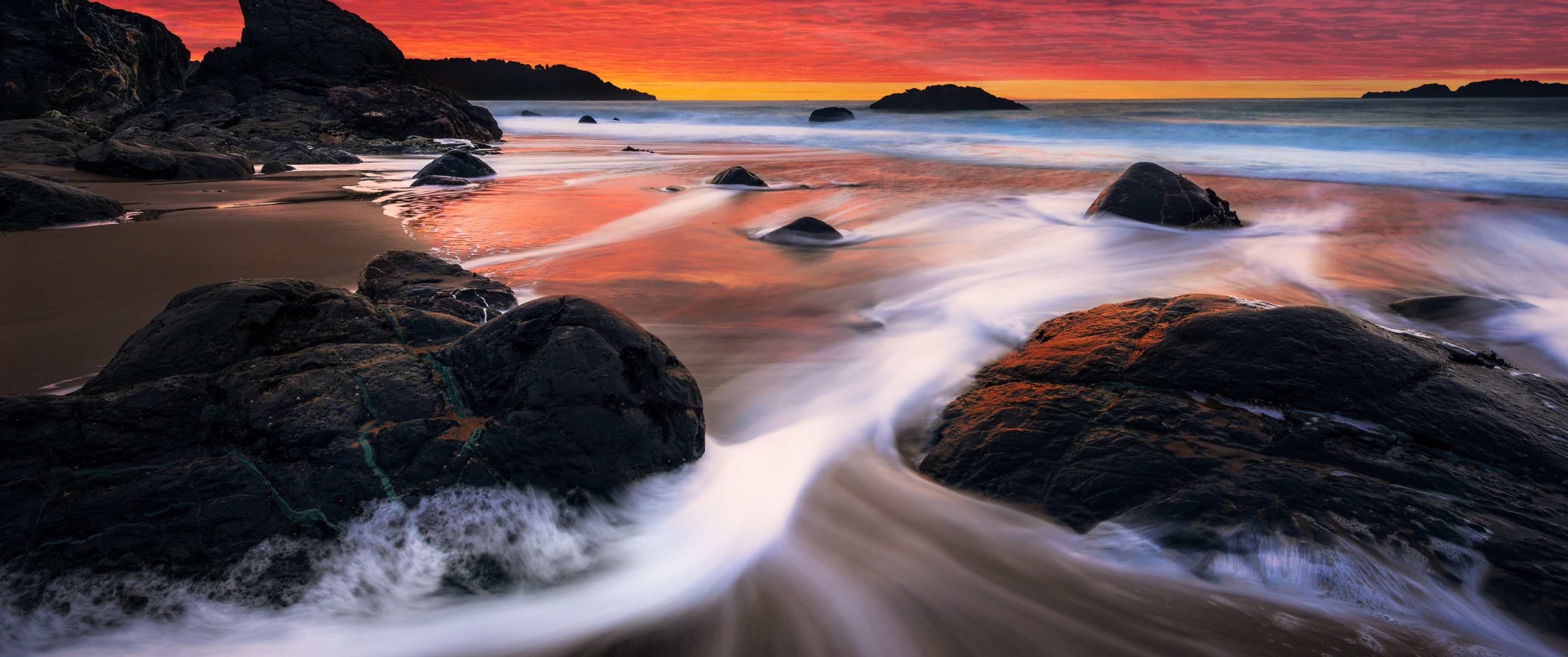 Ocean Landscape, Marshall Beach wallpaper, San Francisco sunset, 3440x1440 Dual Screen Desktop
