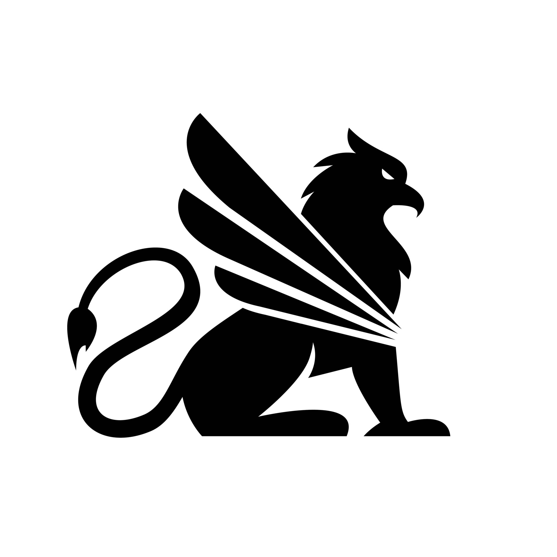 Griffins, Mythical creatures, Black minimal design, Mascot vector, 1920x1920 HD Phone