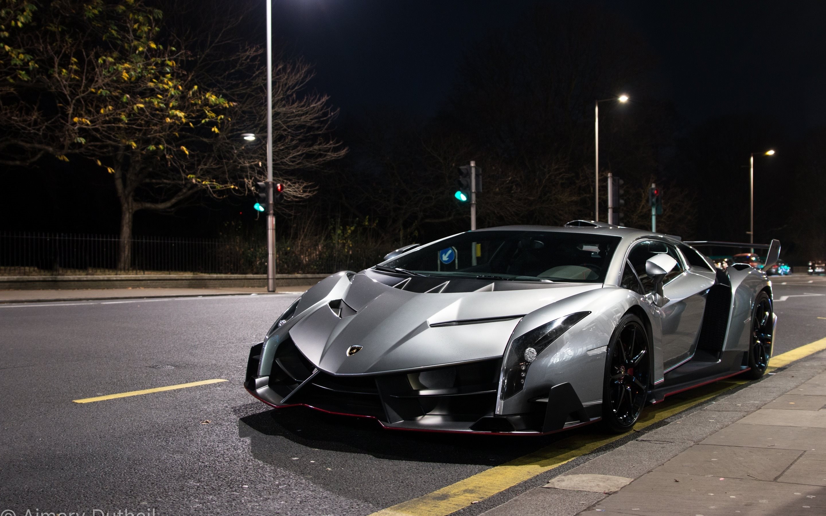 Lamborghini Veneno, Supercar wallpapers, Silver version, Evening night, 2880x1800 HD Desktop