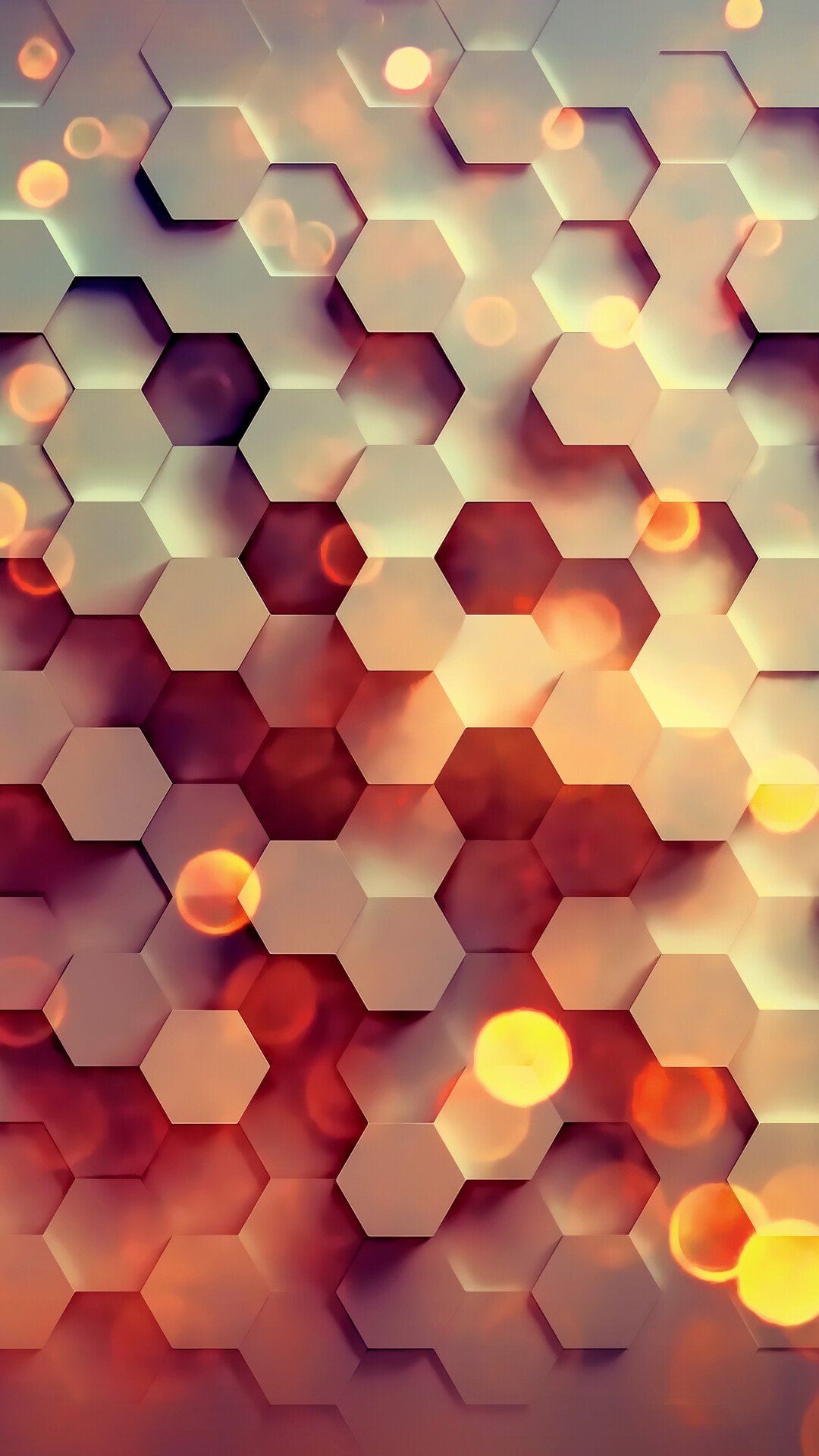Geometry: Hexagons, Obtuse angles, Circles of light. 1080x1920 Full HD Background.