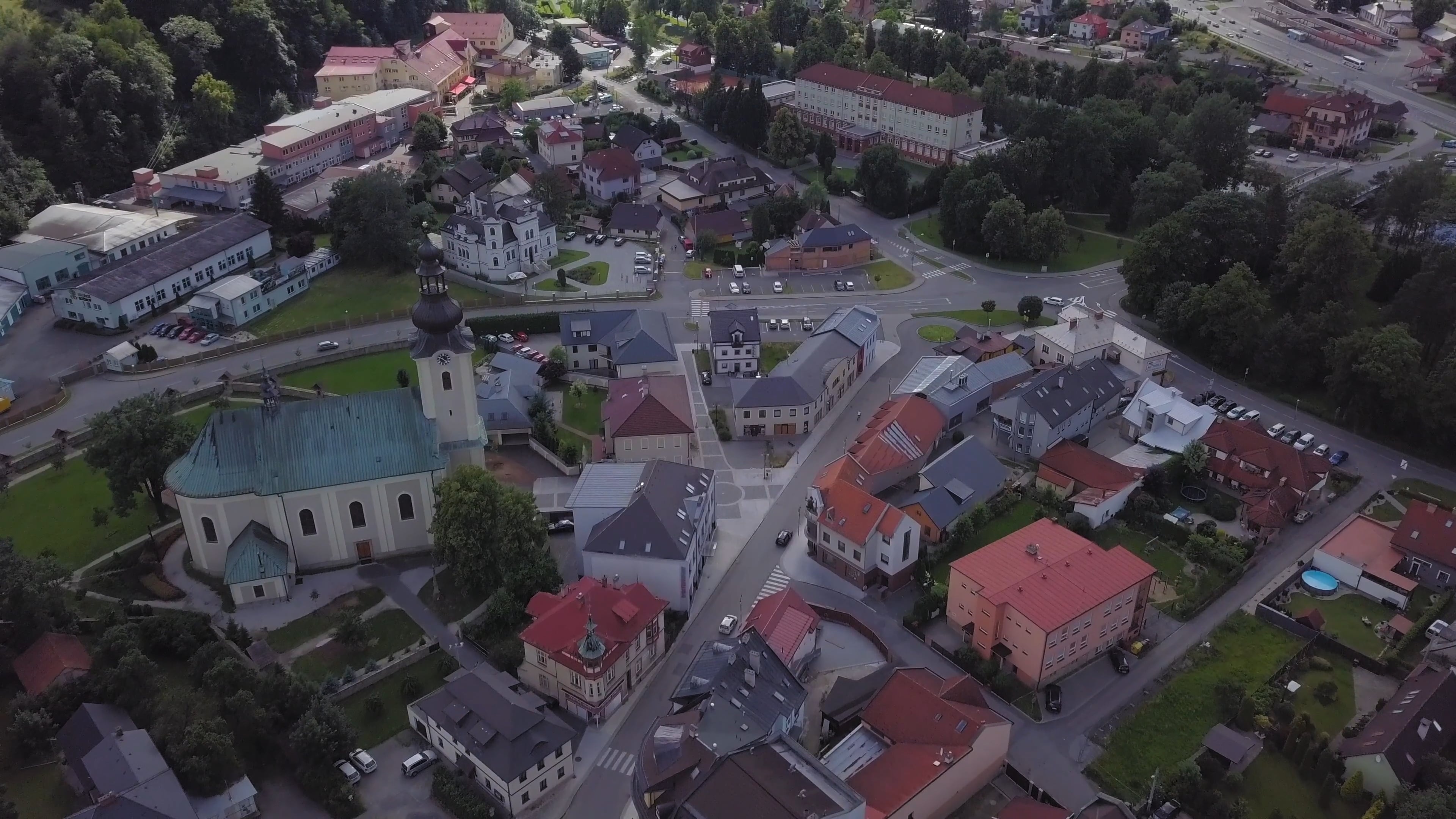 Town: A small settlement in Europe, A Catholic church, Central street. 3840x2160 4K Background.