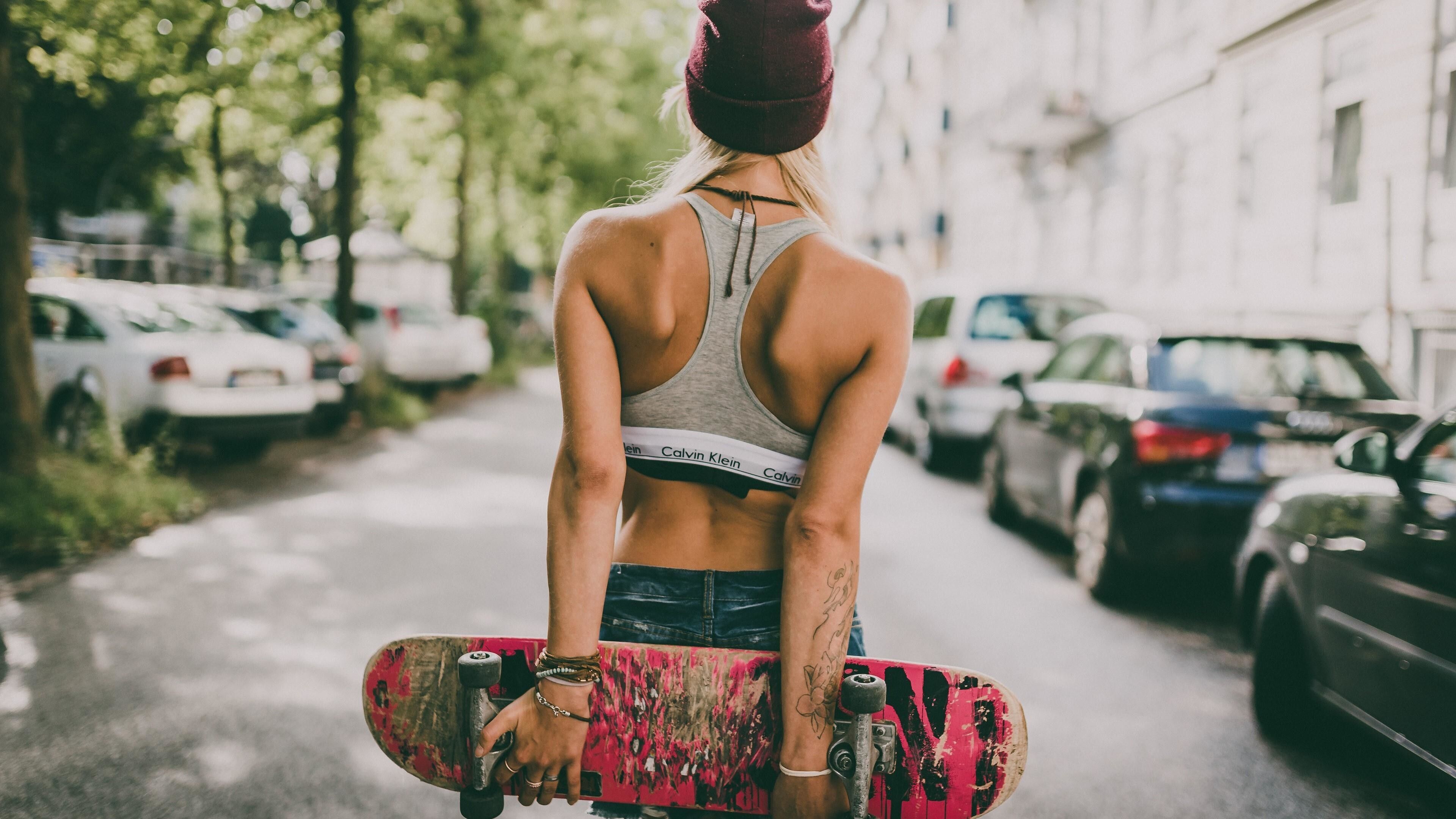 Girl Skateboarding: An action sport, Originating in the United States, Recreational activity. 3840x2160 4K Wallpaper.