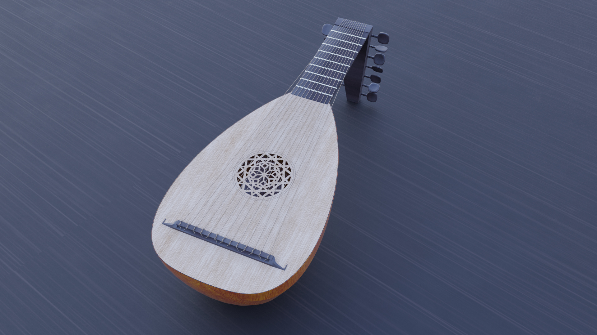 Lute: 3D-Modeling Of A Musical Instrument Accessory, Natural Material Texture, Folk Instrument. 1920x1080 Full HD Background.