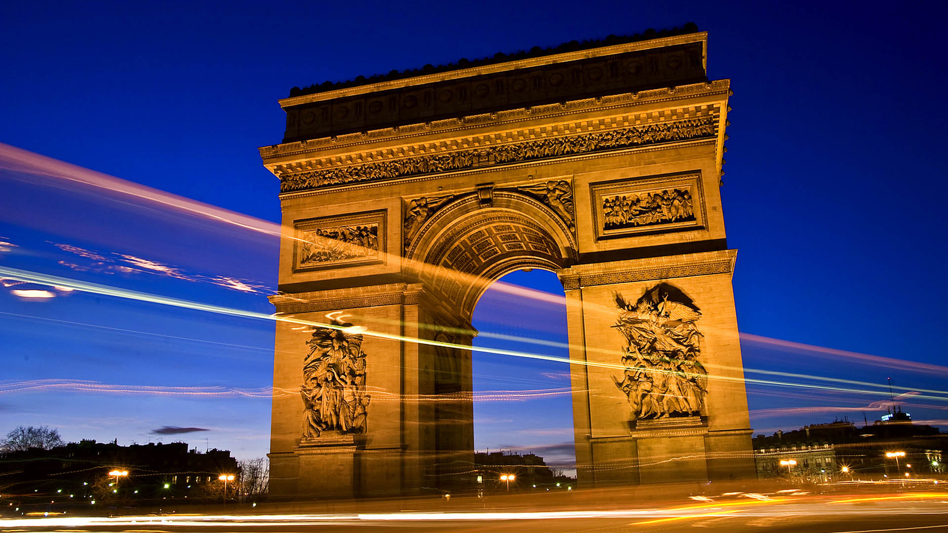 Paris: Arc de Triomphe, The western end of the Champs-Elysees. 1920x1080 Full HD Wallpaper.