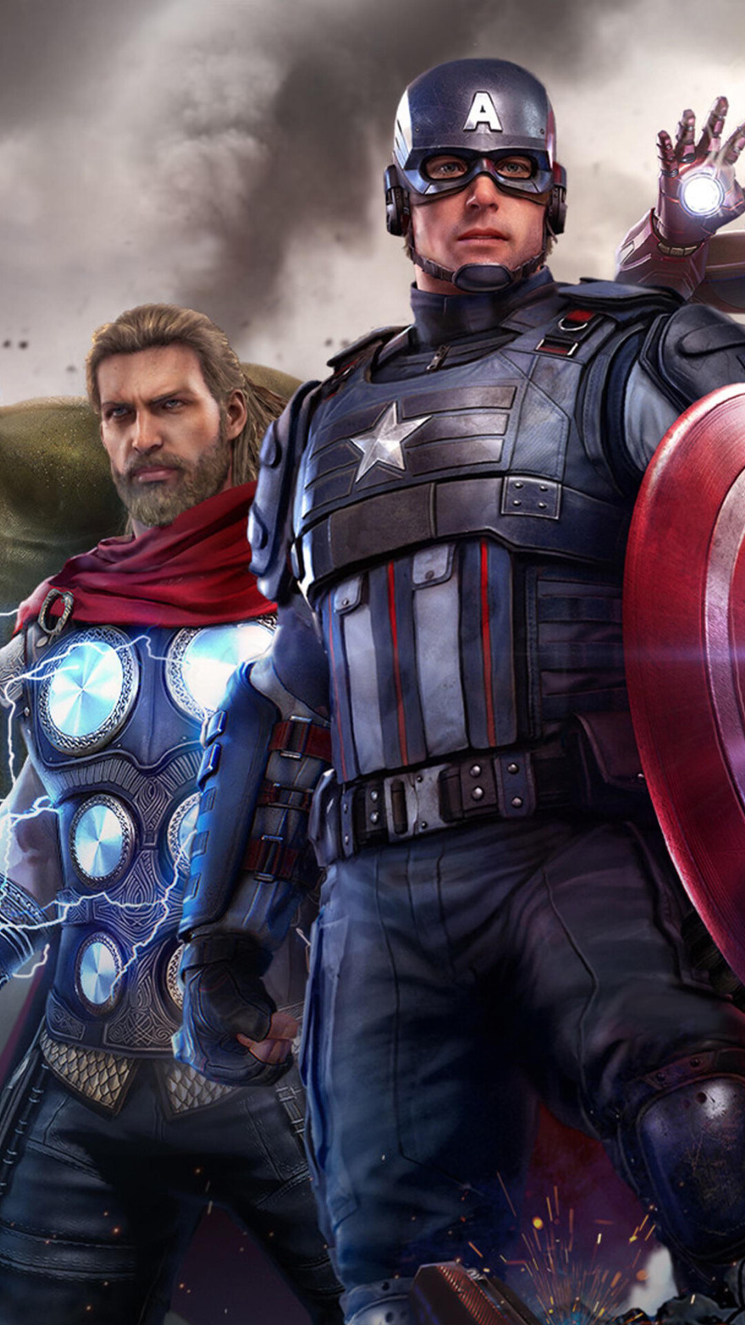 Marvel: Captain America, World War II veteran and former fugitive, Thor, the king of Asgard. 1080x1920 Full HD Background.
