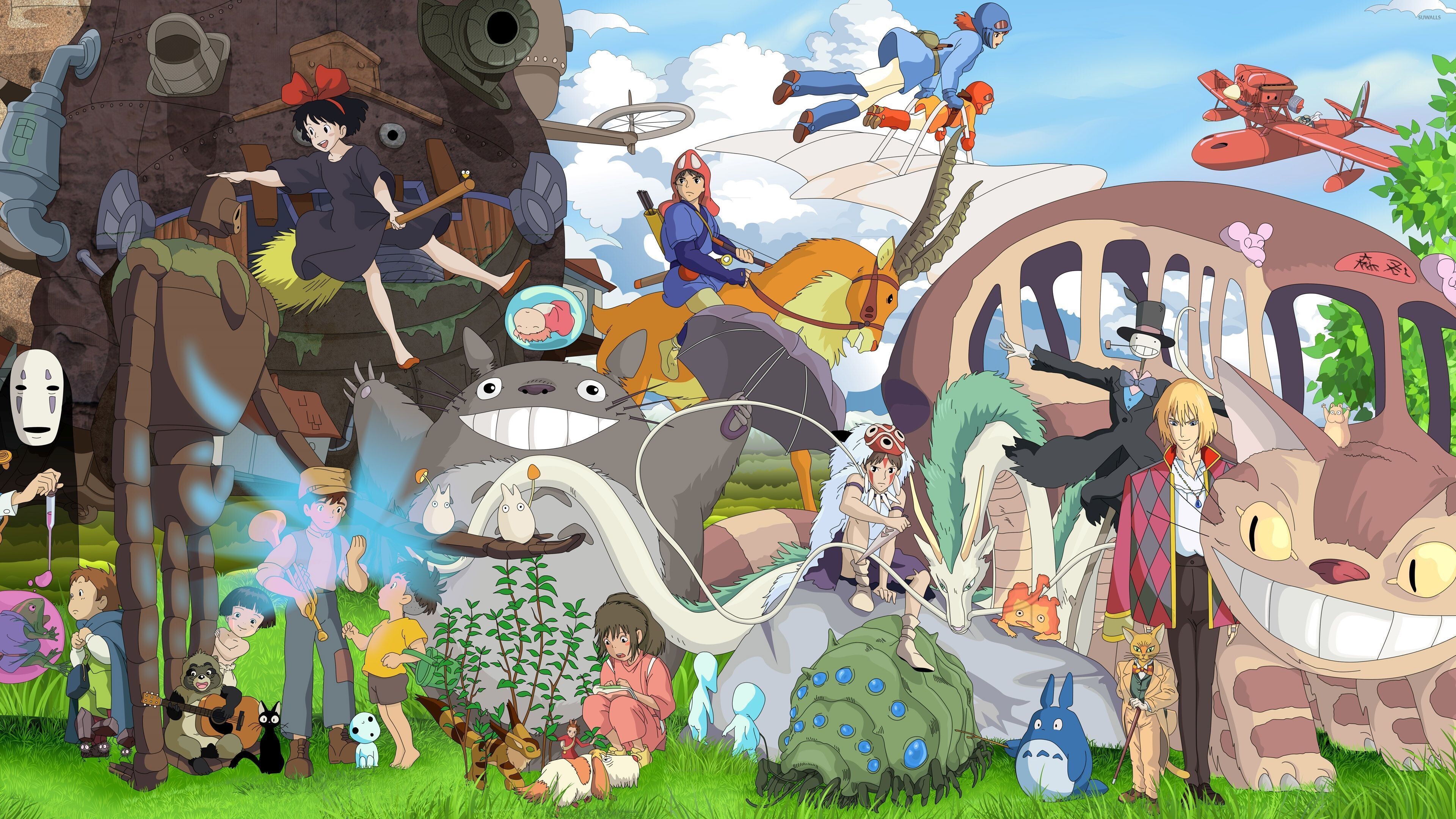 Studio Ghibli: My Neighbor Totoro, Spirited Away, Howl's Moving Castle, Ponyo. 3840x2160 4K Background.