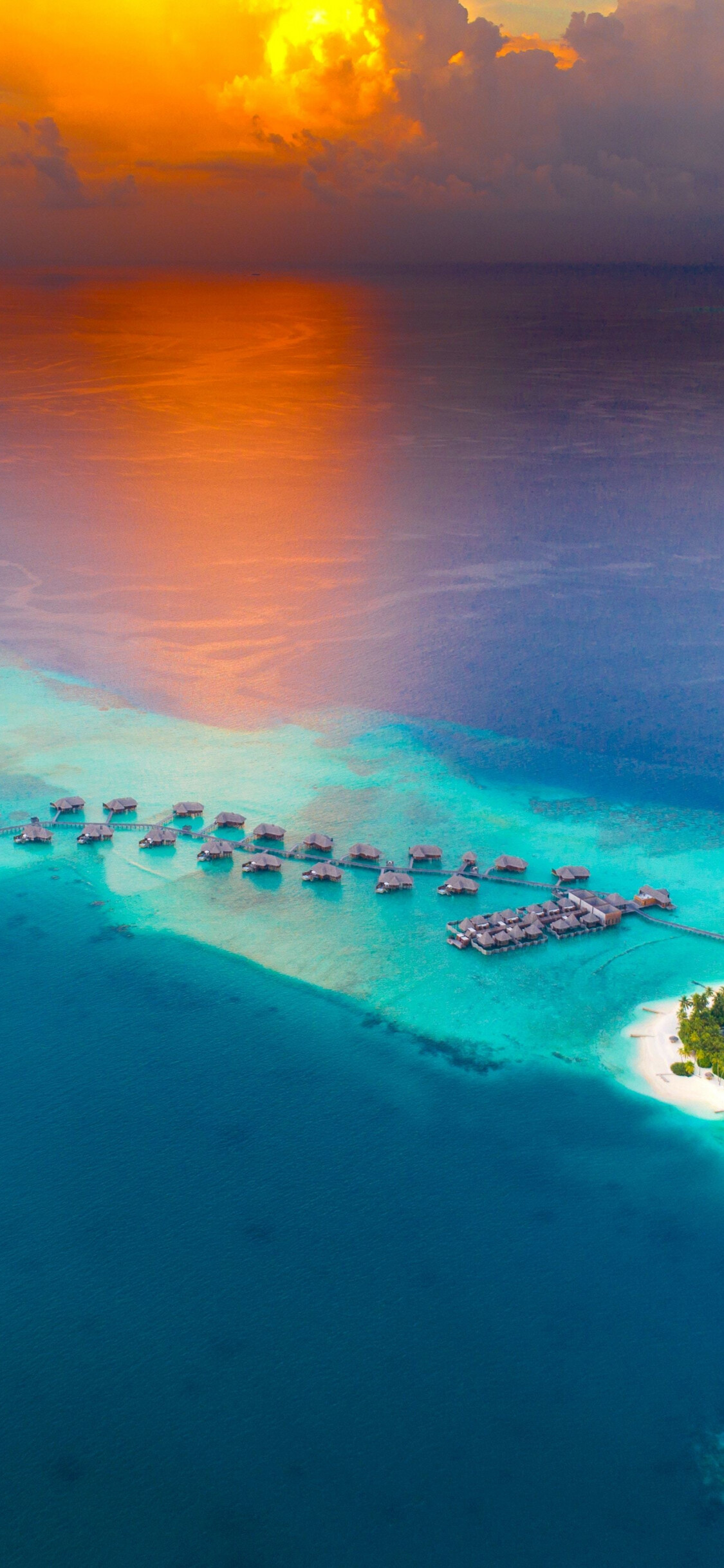 Island: Aerial view, Tropical resort, Seascape, Beach. 1130x2440 HD Wallpaper.