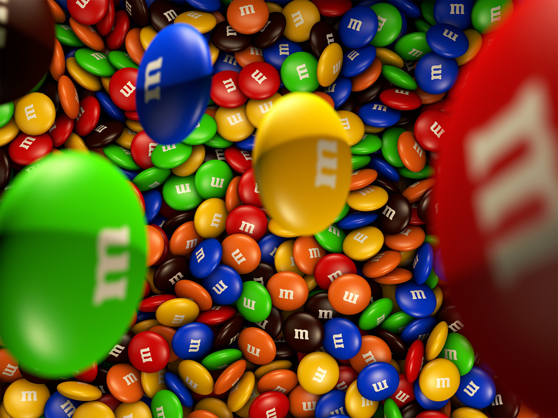 M&M’s: Made with real milk chocolate and colorful candy shells. 1920x1440 HD Background.