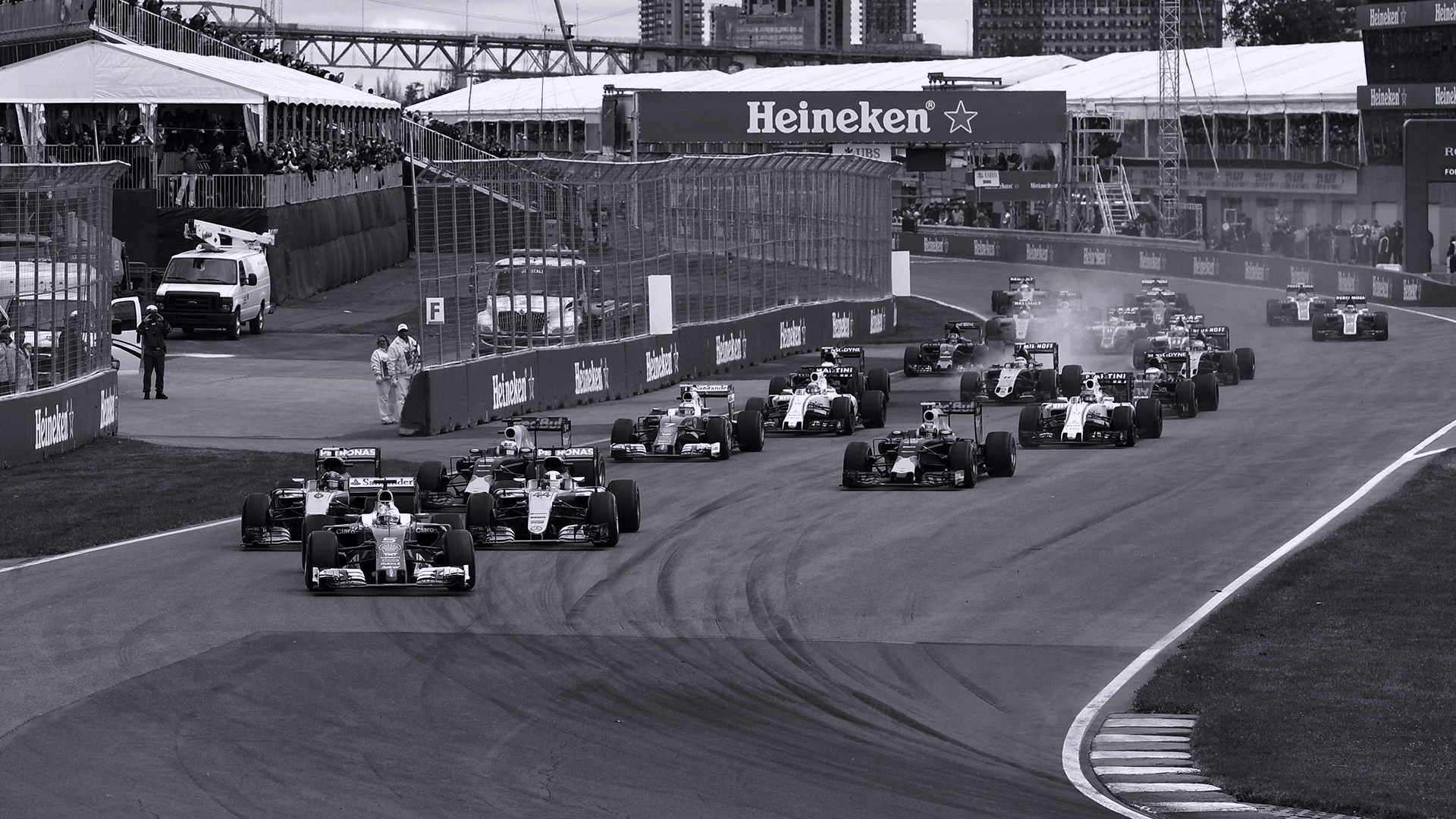 Auto Racing: Black and white, Canada, Formula 1, Ferrari, Supercars, Racing track. 1920x1080 Full HD Background.