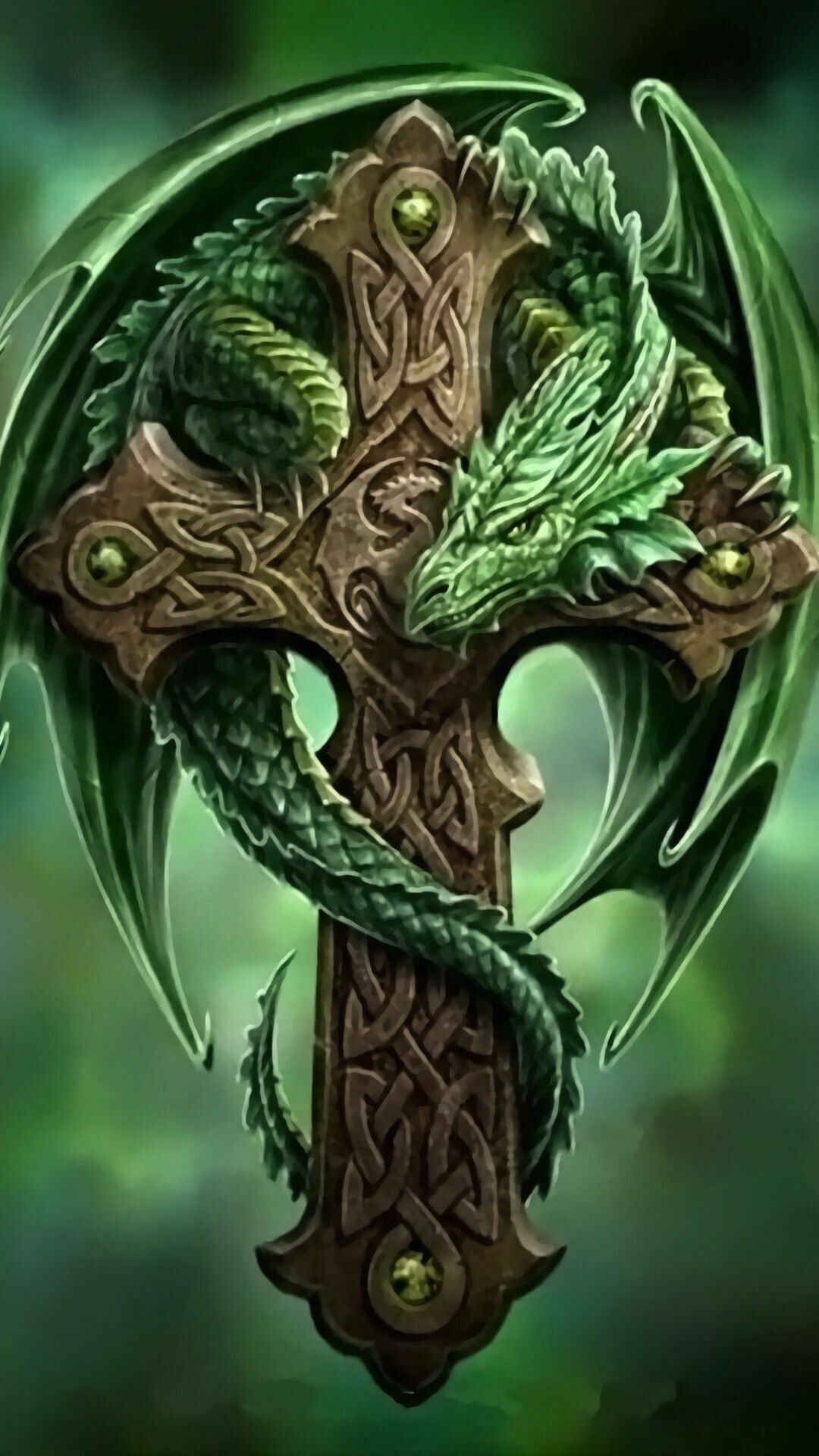 Dragon: Associated with the elements of water, earth, air, and fire in Druid and Celtic mysticism. 1080x1920 Full HD Wallpaper.