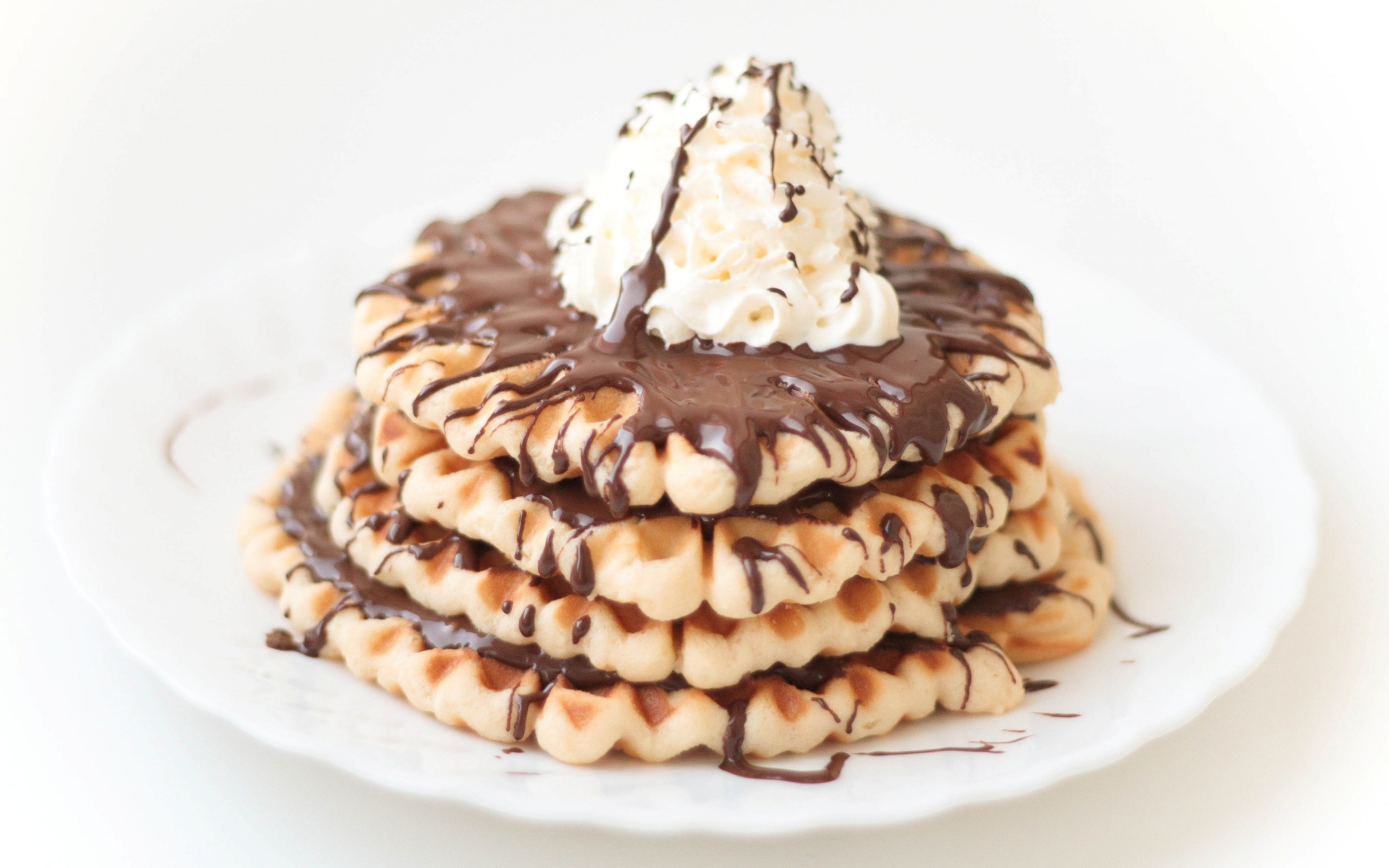 Waffle: A cake-like food made from leavened batter, Cream. 2880x1800 HD Wallpaper.