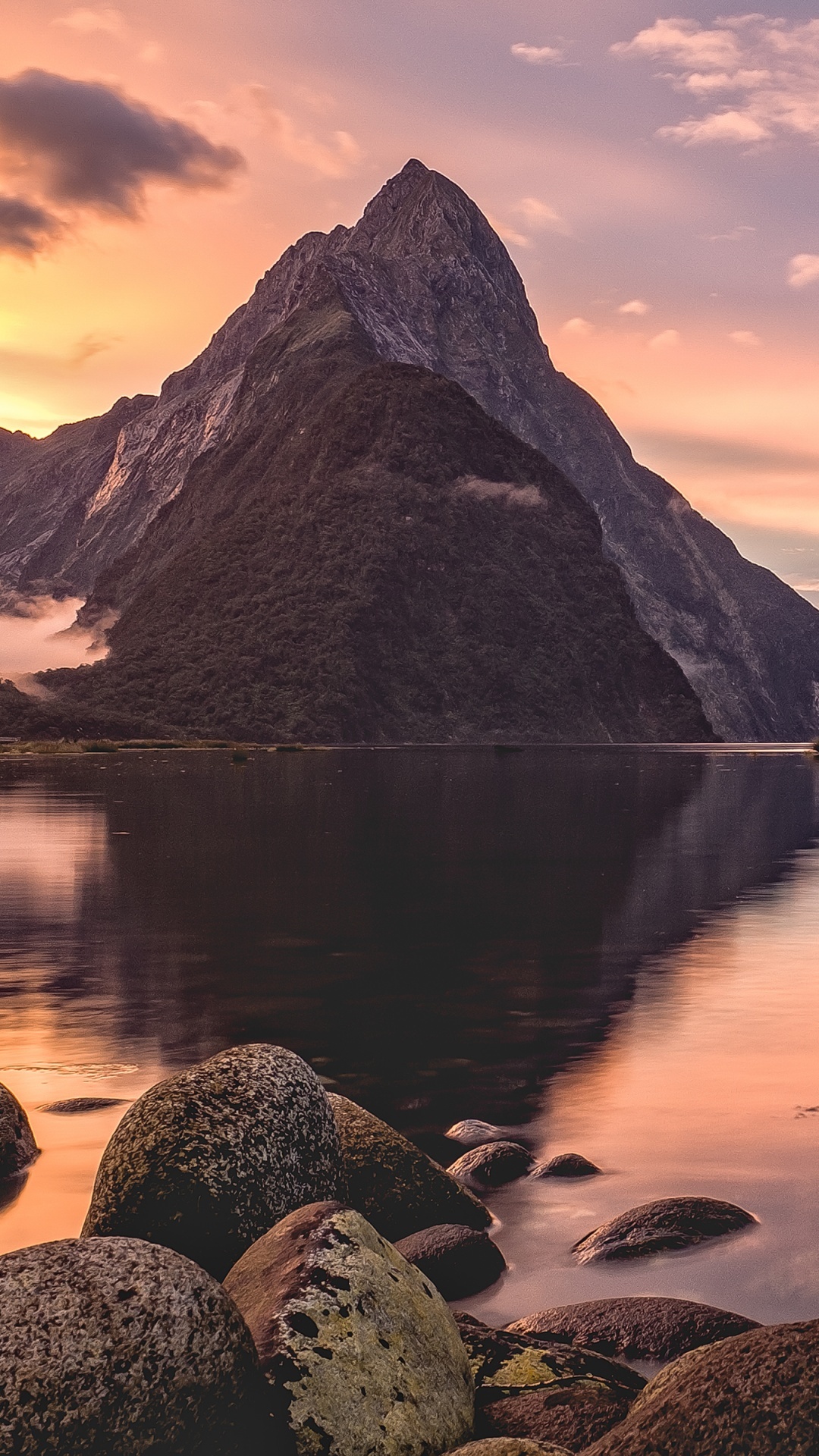 Fiordland National Park Wallpaper, Milford Sound, Mitre Peak, Sunset, 1080x1920 Full HD Phone