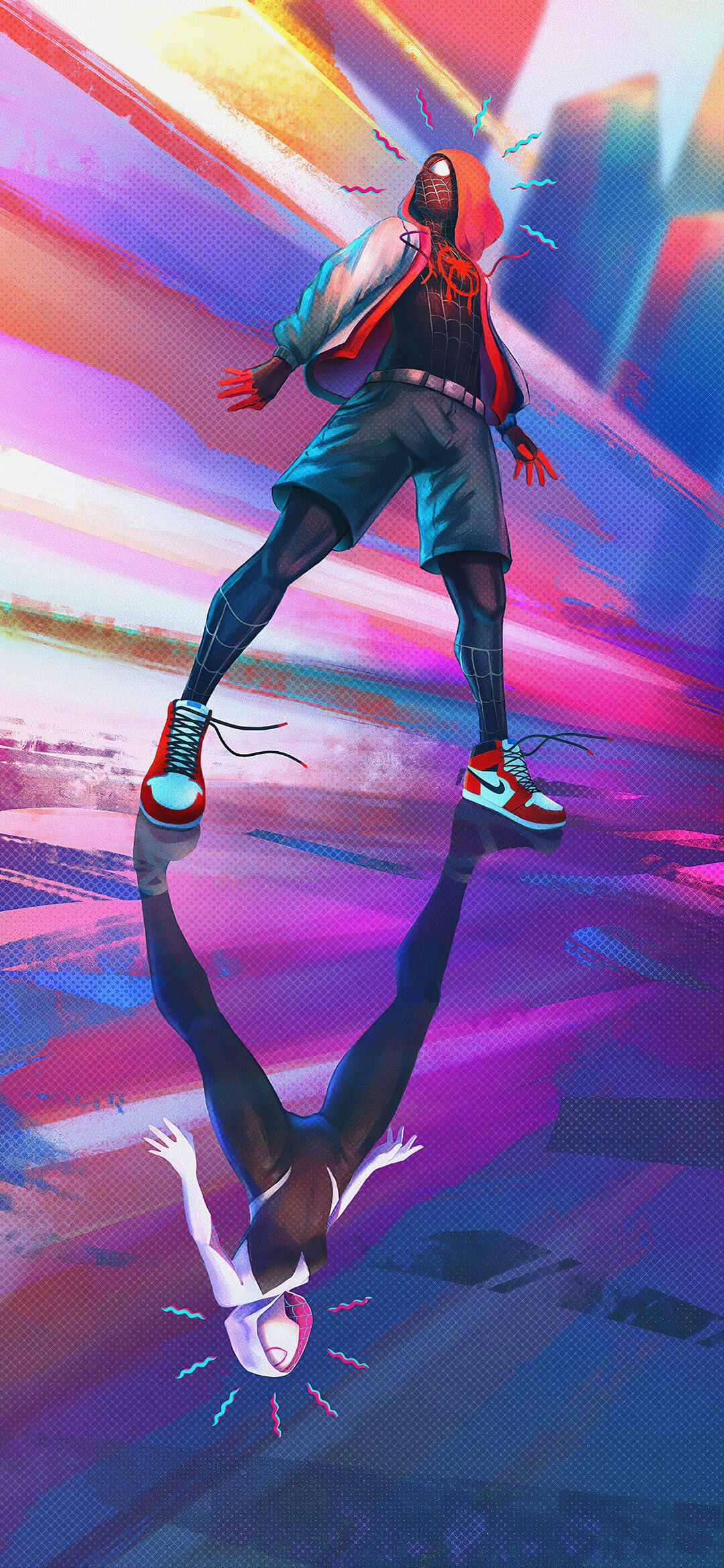 Spider-Man: Into the Spider-Verse: Shameik Moore as Miles Morales and Hailee Steinfeld as Gwen Stacy. 1080x2340 HD Wallpaper.