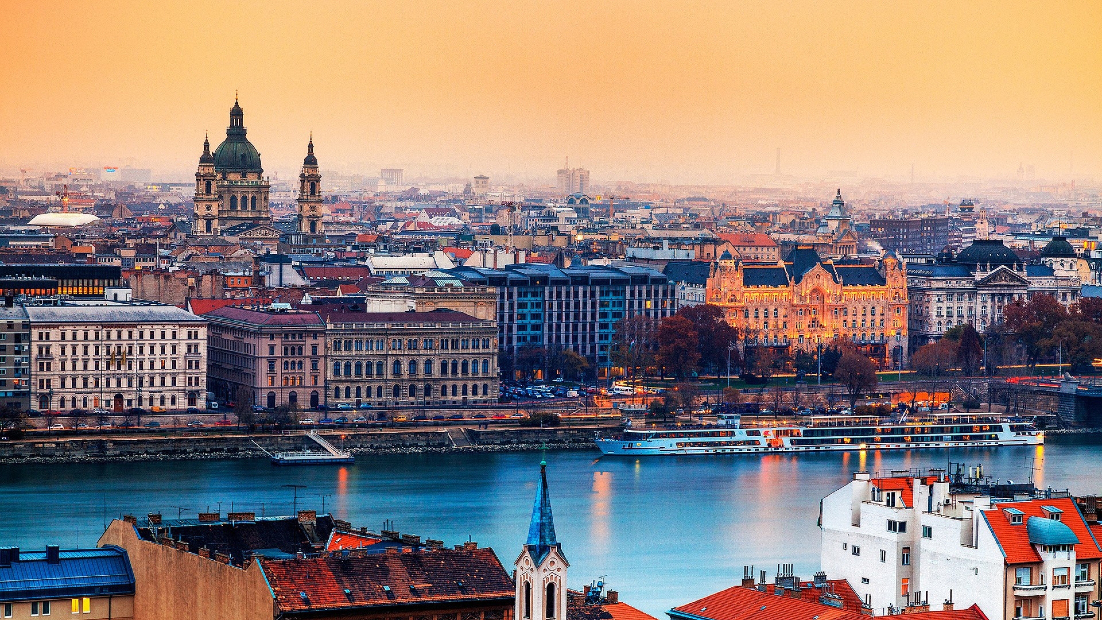 Hungary: Major urban areas include Debrecen, Szeged, Miskolc, Pecs, and Gyor. 3840x2160 4K Background.