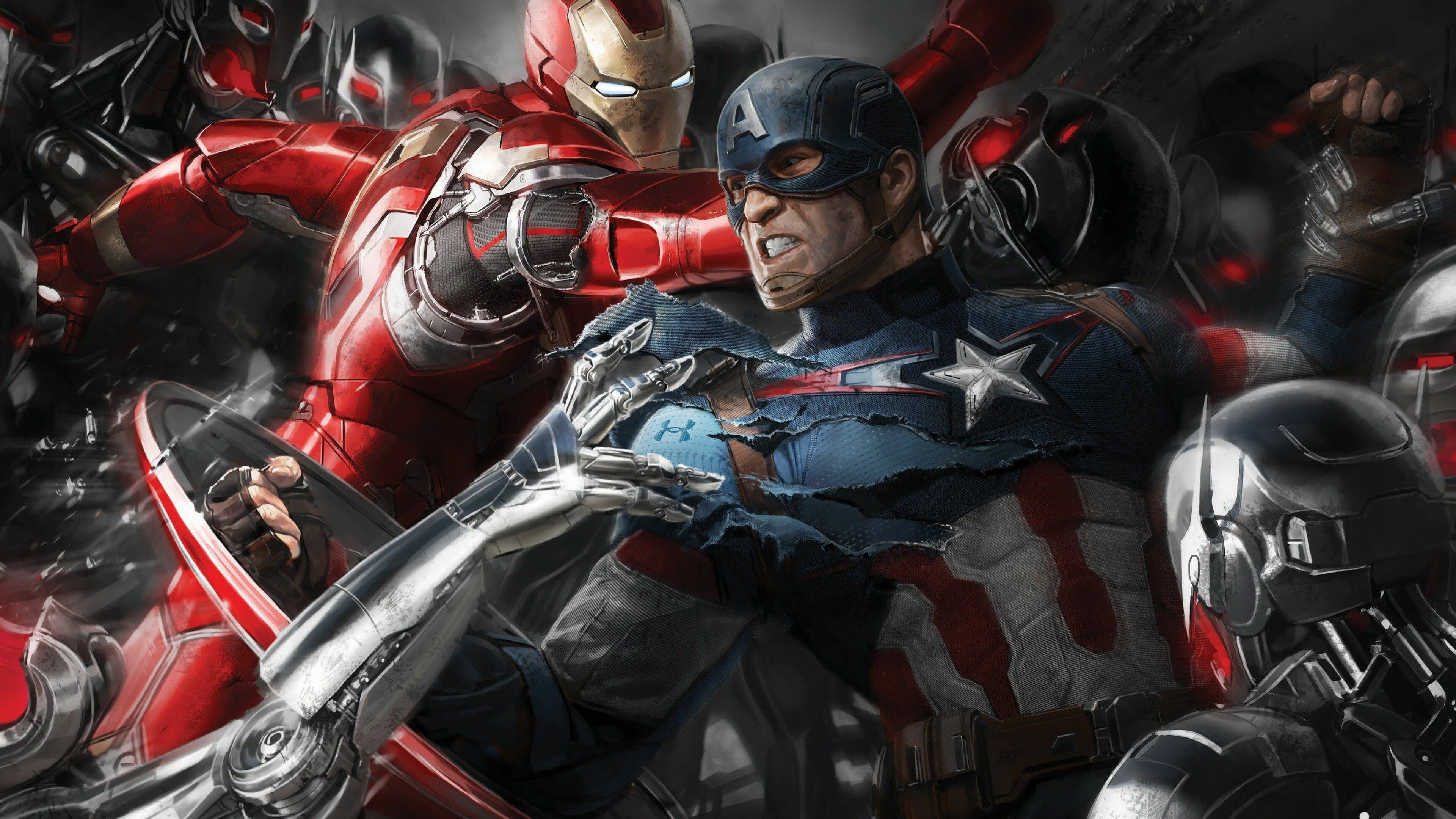 Marvel Heroes: Captain America, Iron Man, Tony Stark. 3840x2160 4K Wallpaper.