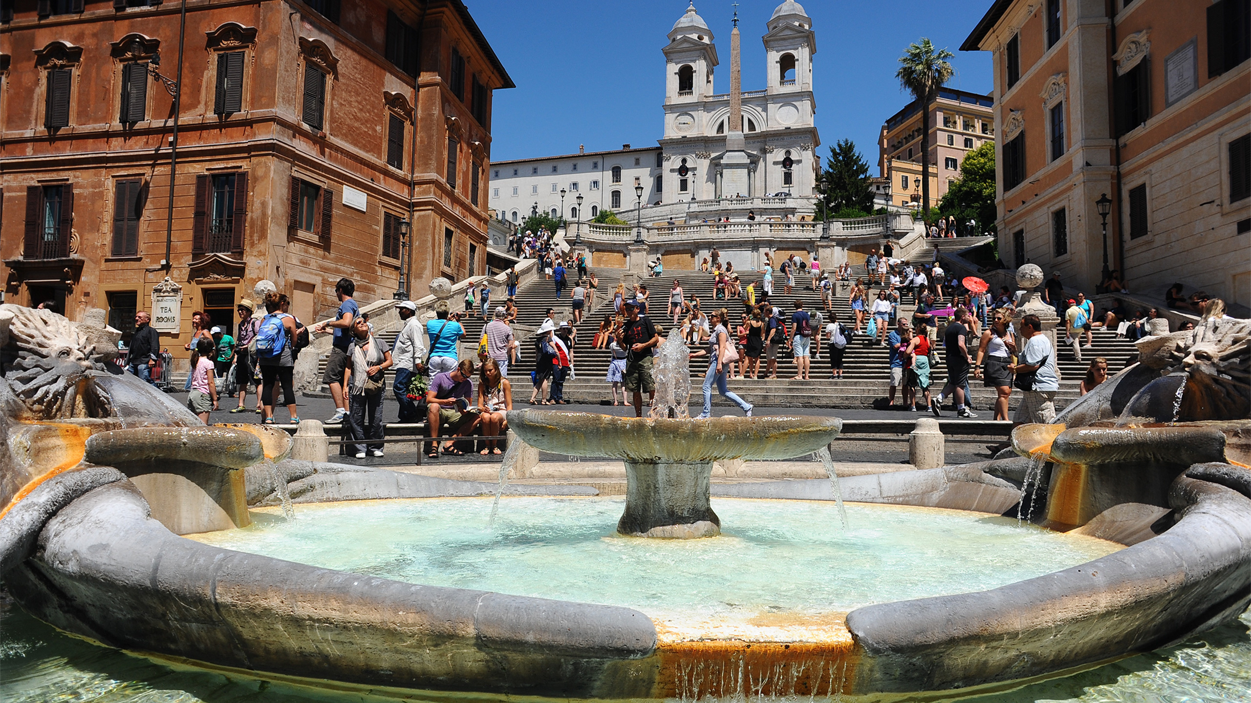 Barcaccia Fountain, Travels, Stress-free stay, Wi-Fi in hotel, 2560x1440 HD Desktop