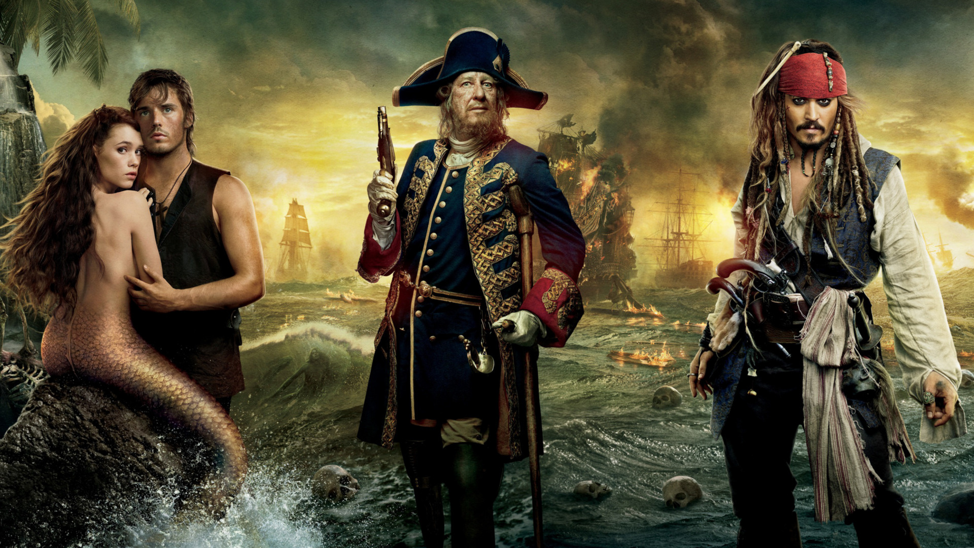 Pirates of the Caribbean: Syrena, Geoffrey Rush, On Stranger Tides. 1920x1080 Full HD Background.