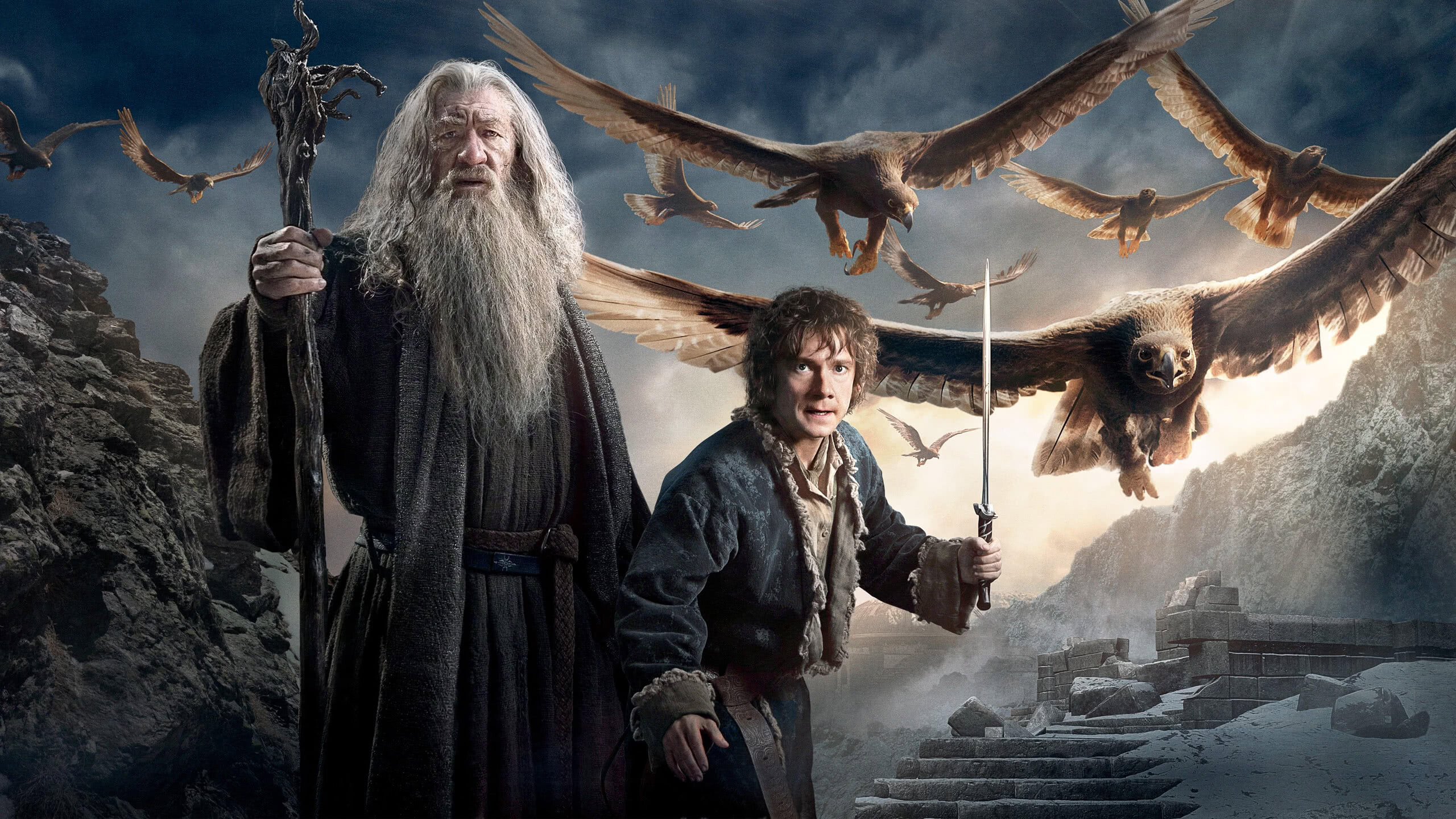 The Hobbit: Bilbo Baggins And Gandalf, Fictional characters. 2560x1440 HD Wallpaper.