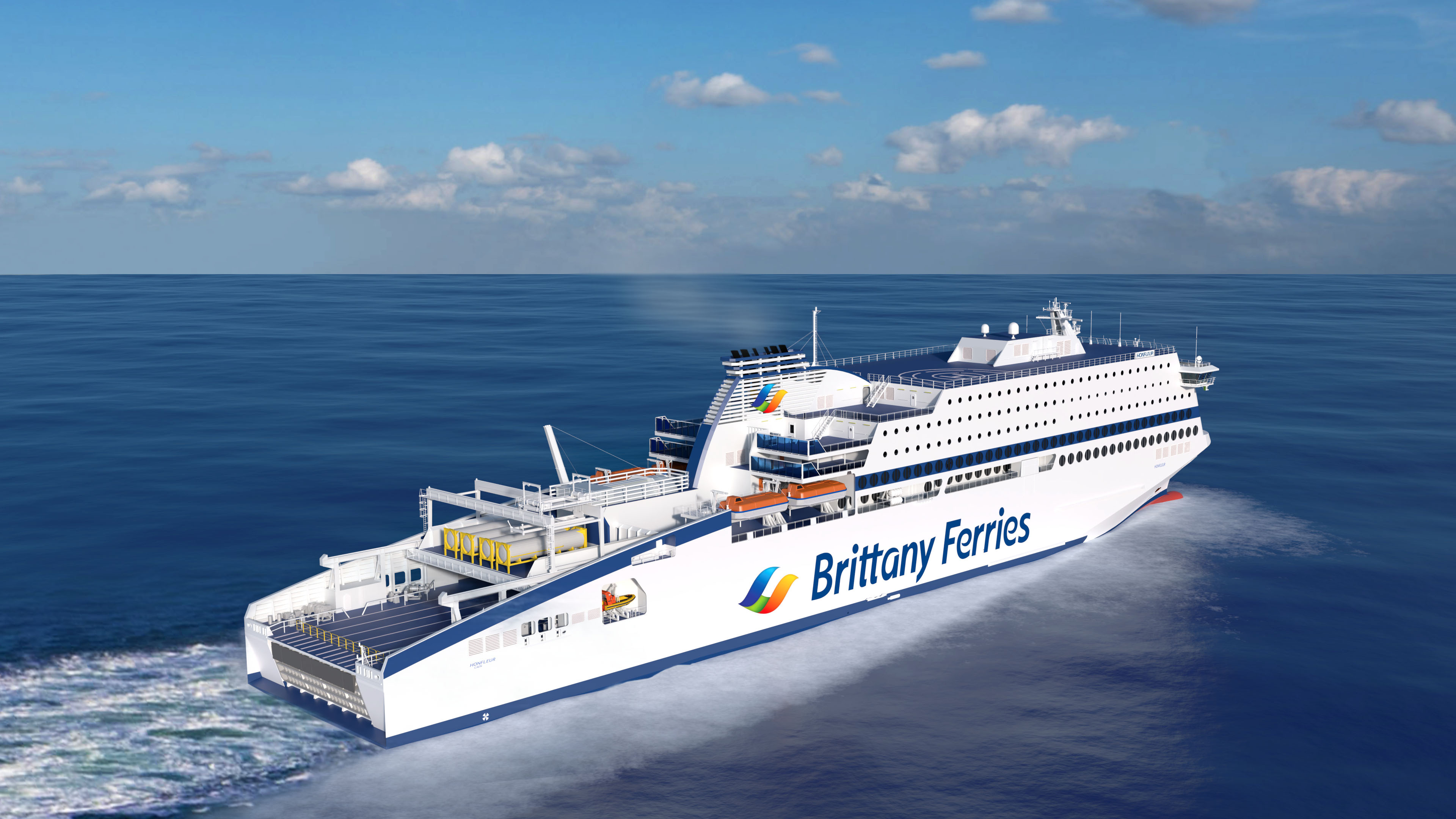 Ferry: Brittany Ferries, New LNG-Powered Ship. 3840x2160 4K Background.