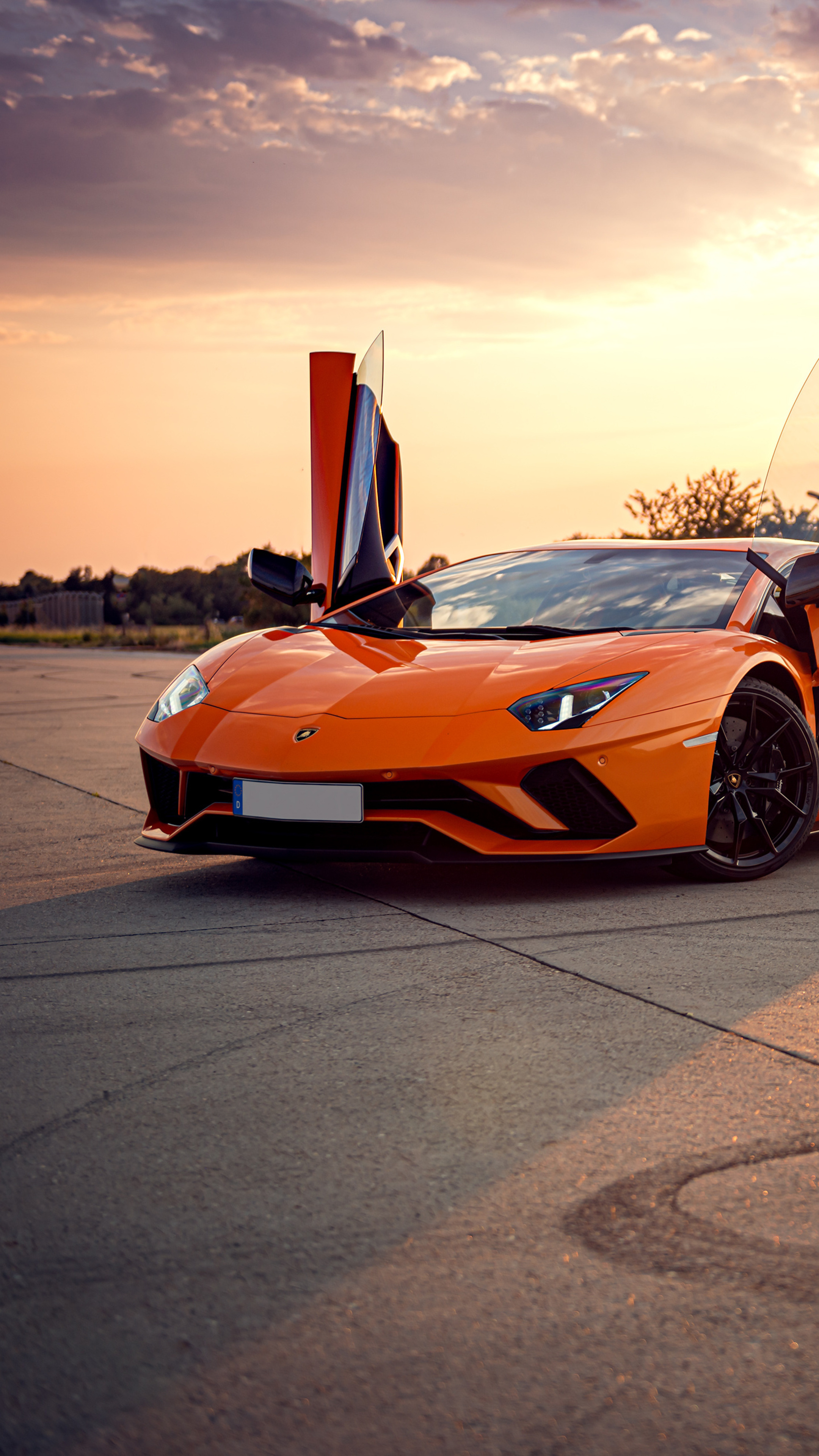 Orange Lamborghini Aventador, Vibrant hue, Sporty appeal, Eye-catching, 2160x3840 4K Handy