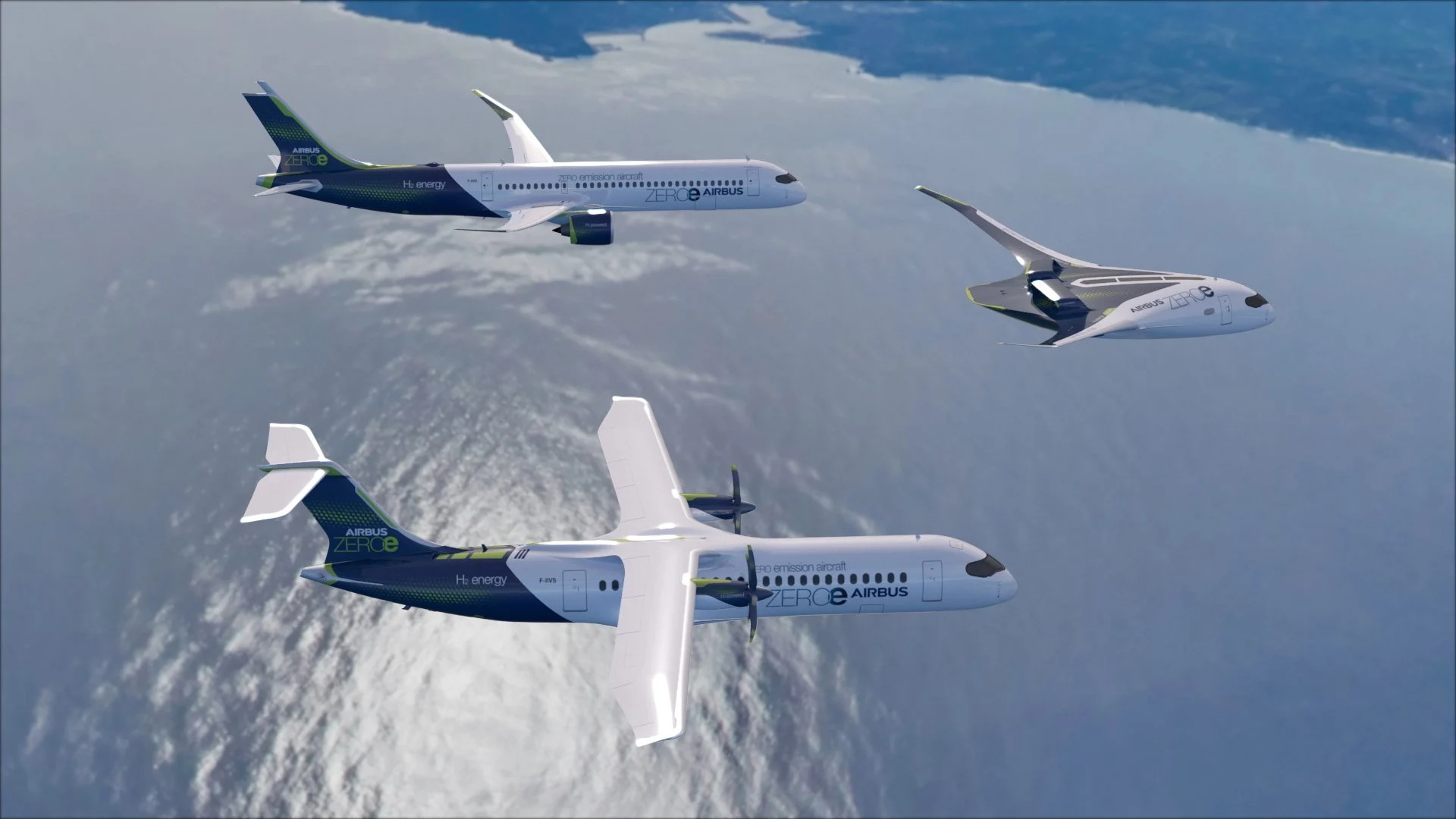Airbus, Zero-emission aircraft, Futuristic hydrogen technology, Emission-free aviation vision, 1920x1080 Full HD Desktop