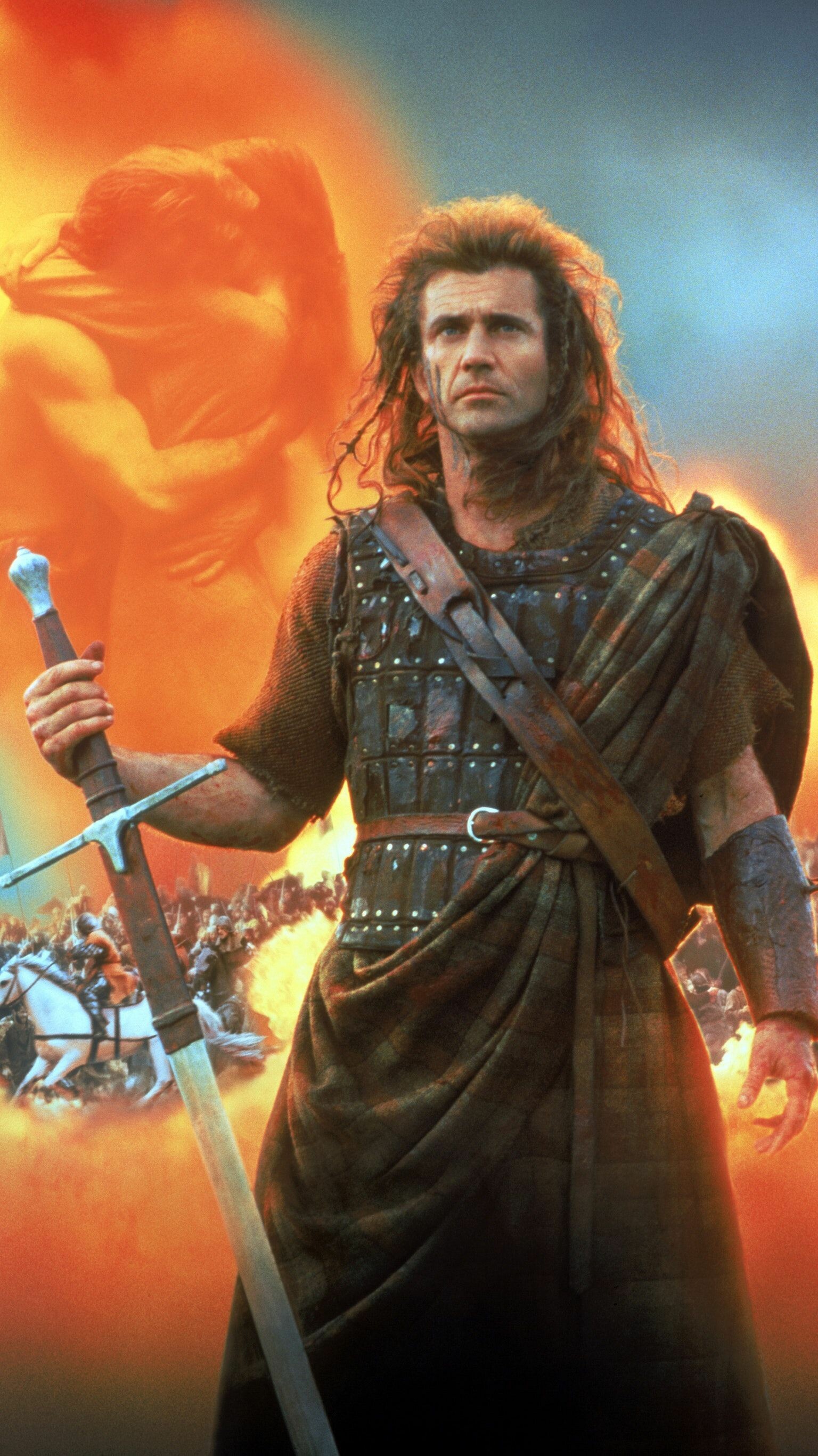 Braveheart: Mel Gibson portrays Sir William Wallace, a late-13th century Scottish warrior. 1540x2740 HD Background.
