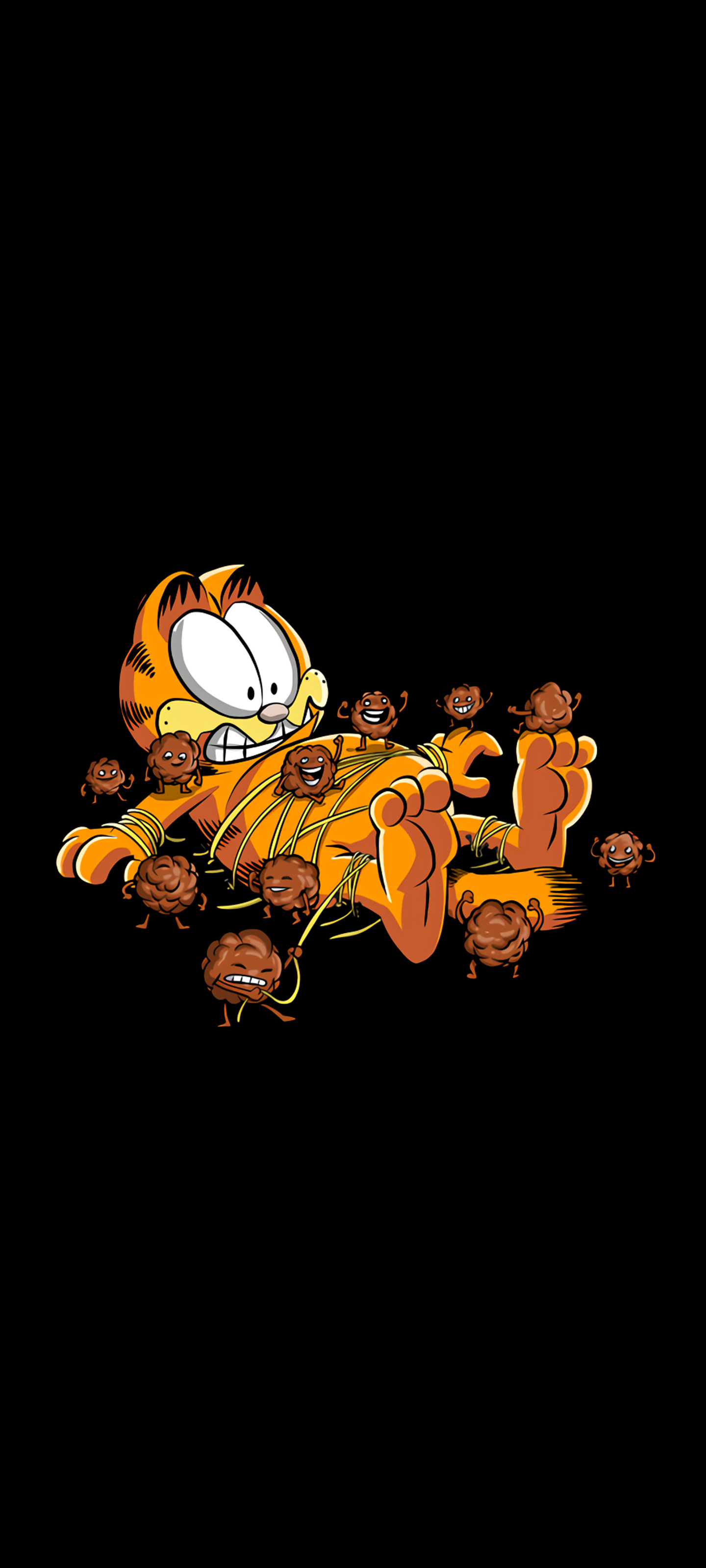 Garfield: An overweight, anthropomorphic orange tabby cat noted for his sheer laziness, sarcasm. 1440x3200 HD Wallpaper.