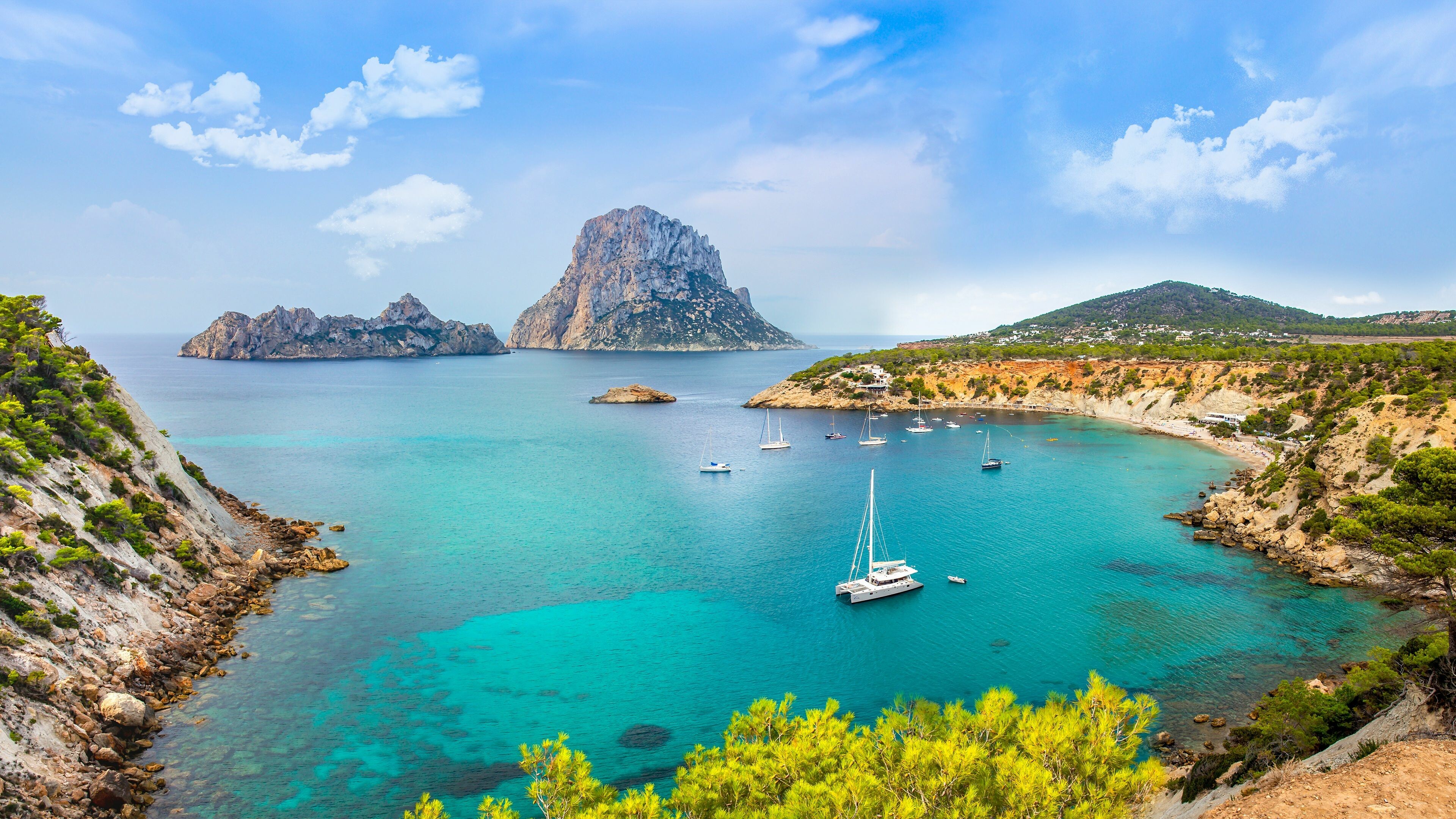 Ibiza: Es Vedra, Natural landscape, A small rocky island. 3840x2160 4K Wallpaper.