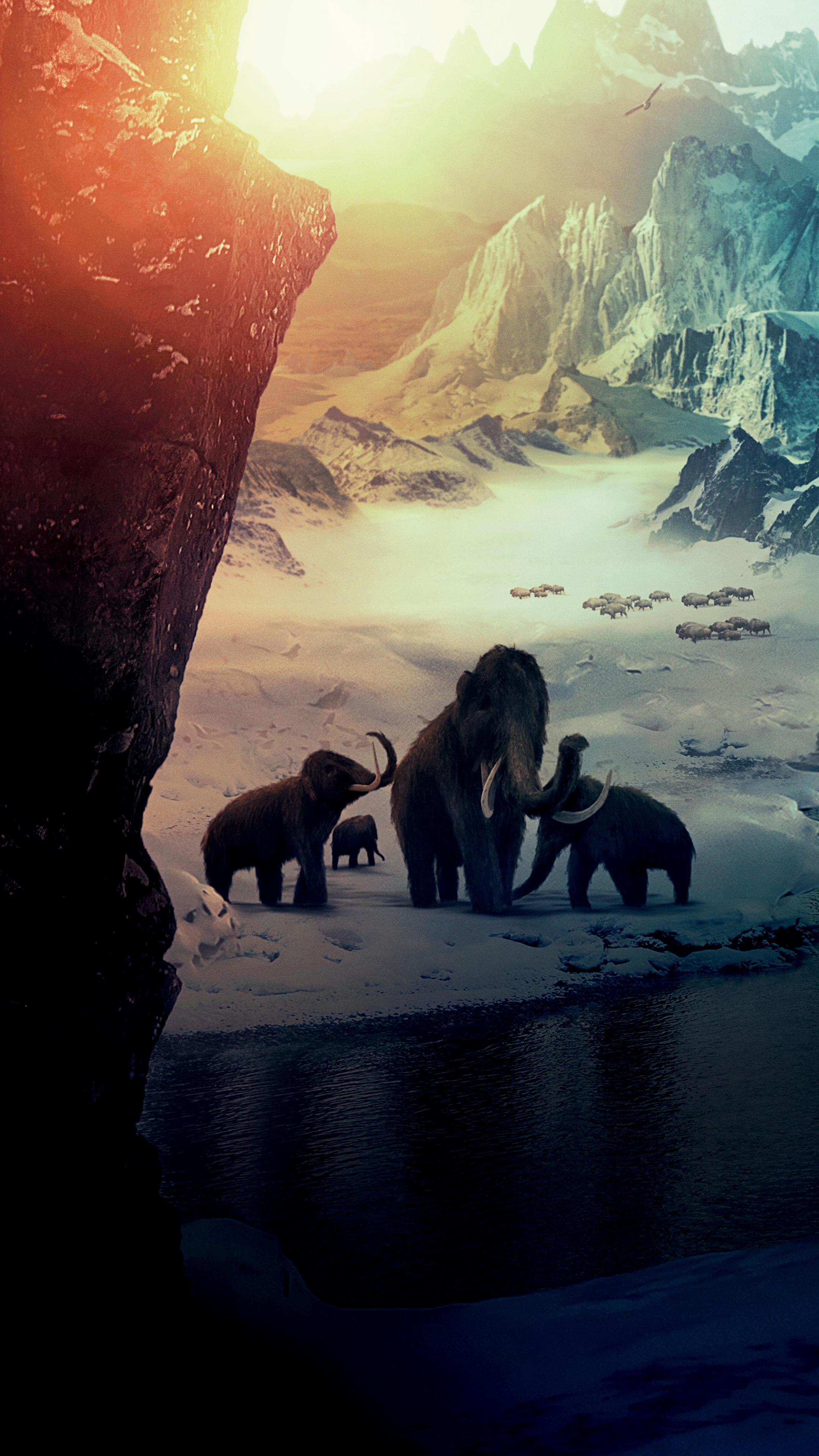 Download mammoths, Big elephants ice age, Snow mountains fantasy, Sony Xperia Z5 Premium, 2160x3840 4K Handy