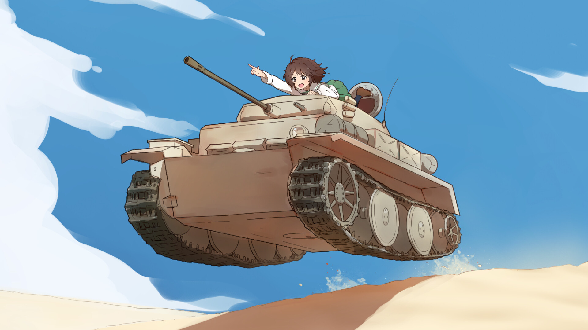 Girls und Panzer: A girl operating the tank, The desert battlefield, Sensha-do, The art of tank warfare. 1920x1080 Full HD Background.