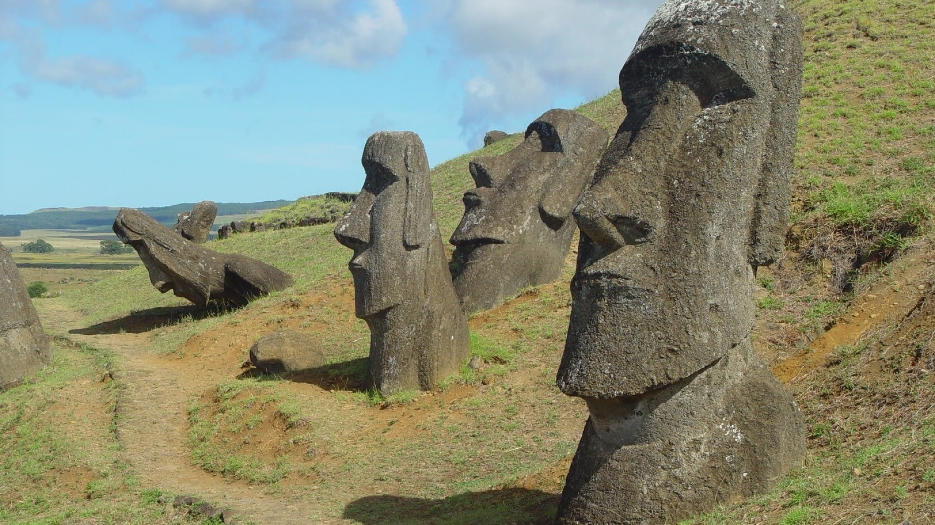 Mystical stone statues, Ancient Polynesian culture, Rapa Nui island, Moai landmarks, 1920x1080 Full HD Desktop
