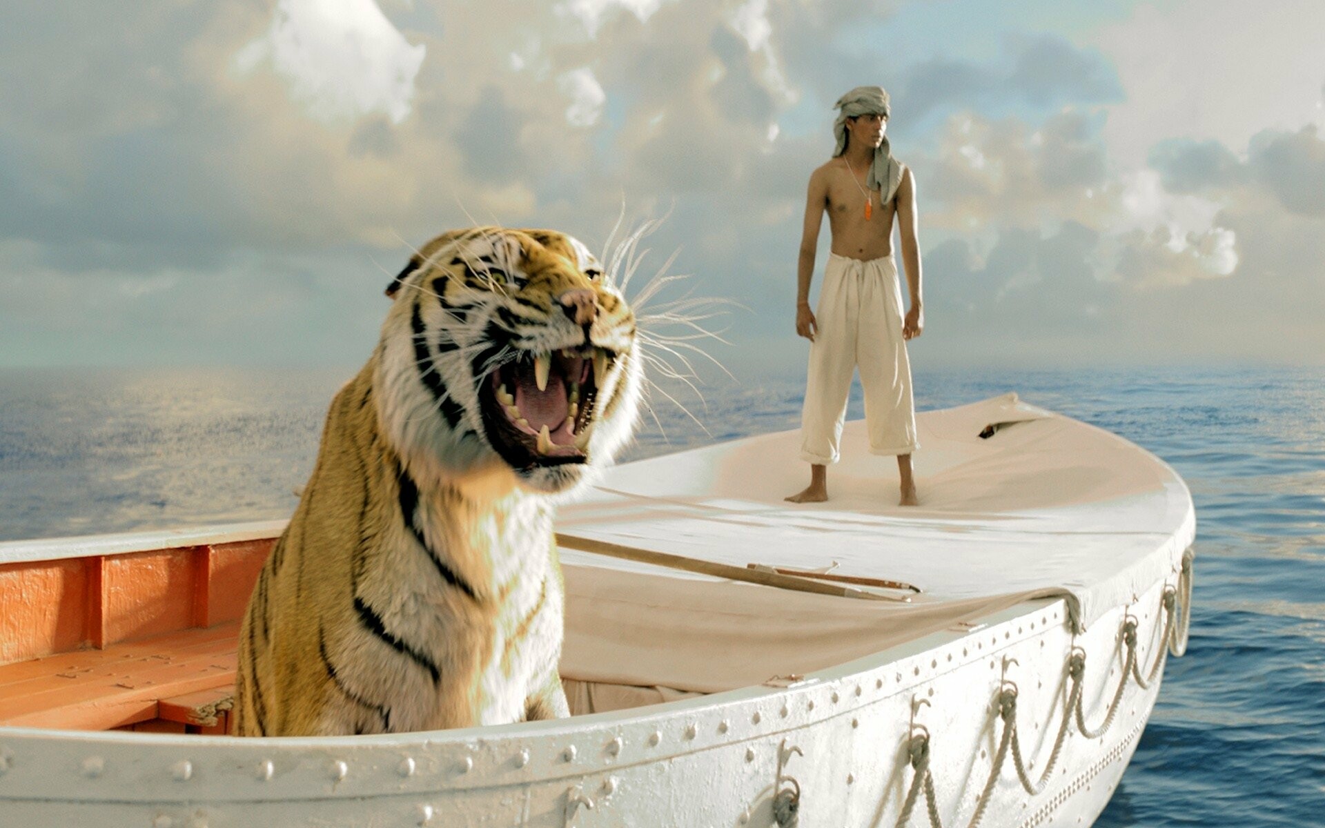 Life of Pi: Suraj Sharma and tiger, Survival film. 1920x1200 HD Background.