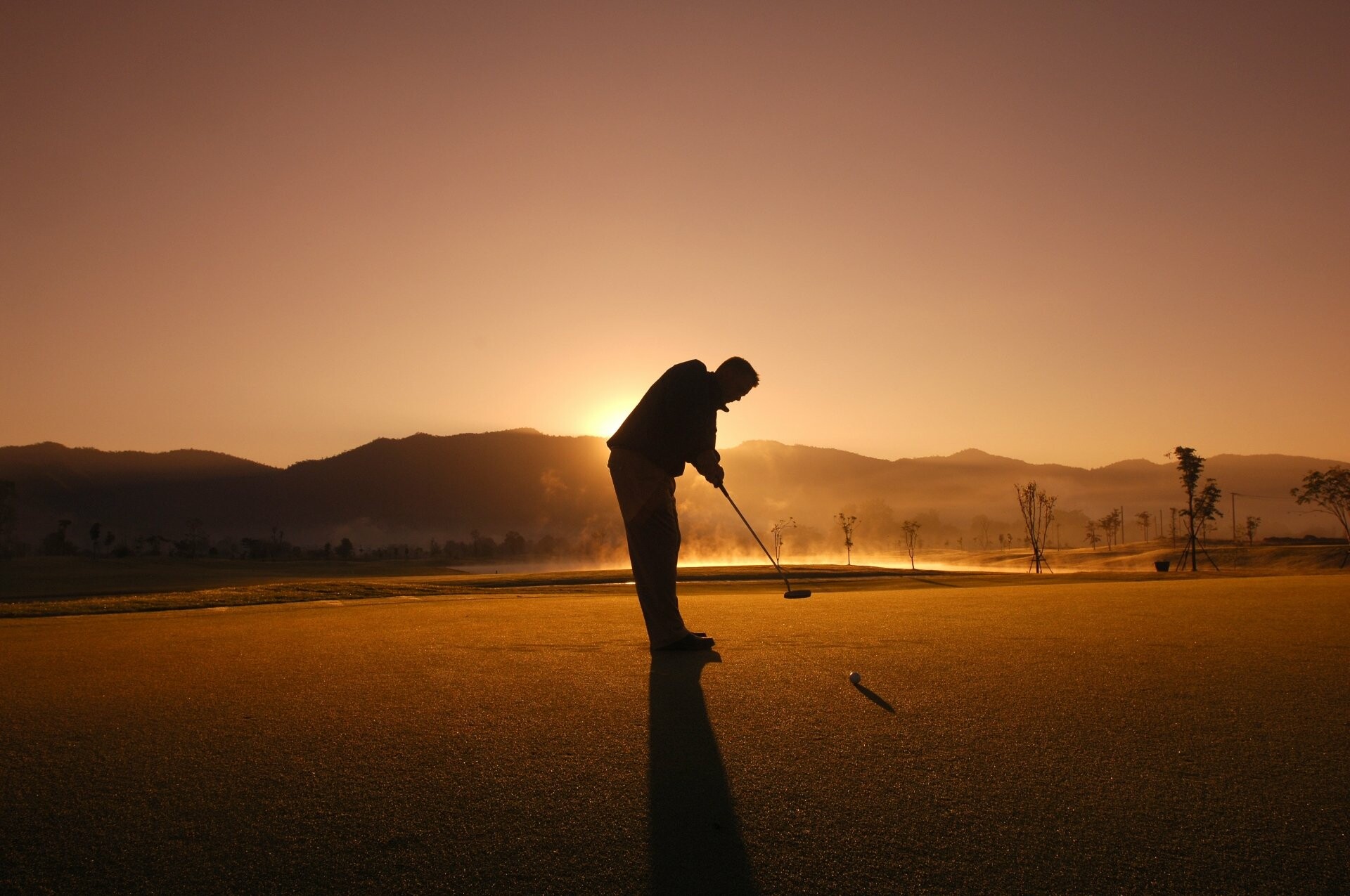 Golf: The golfer playing his ball into a hole by using different types of clubs, Course. 1920x1280 HD Wallpaper.