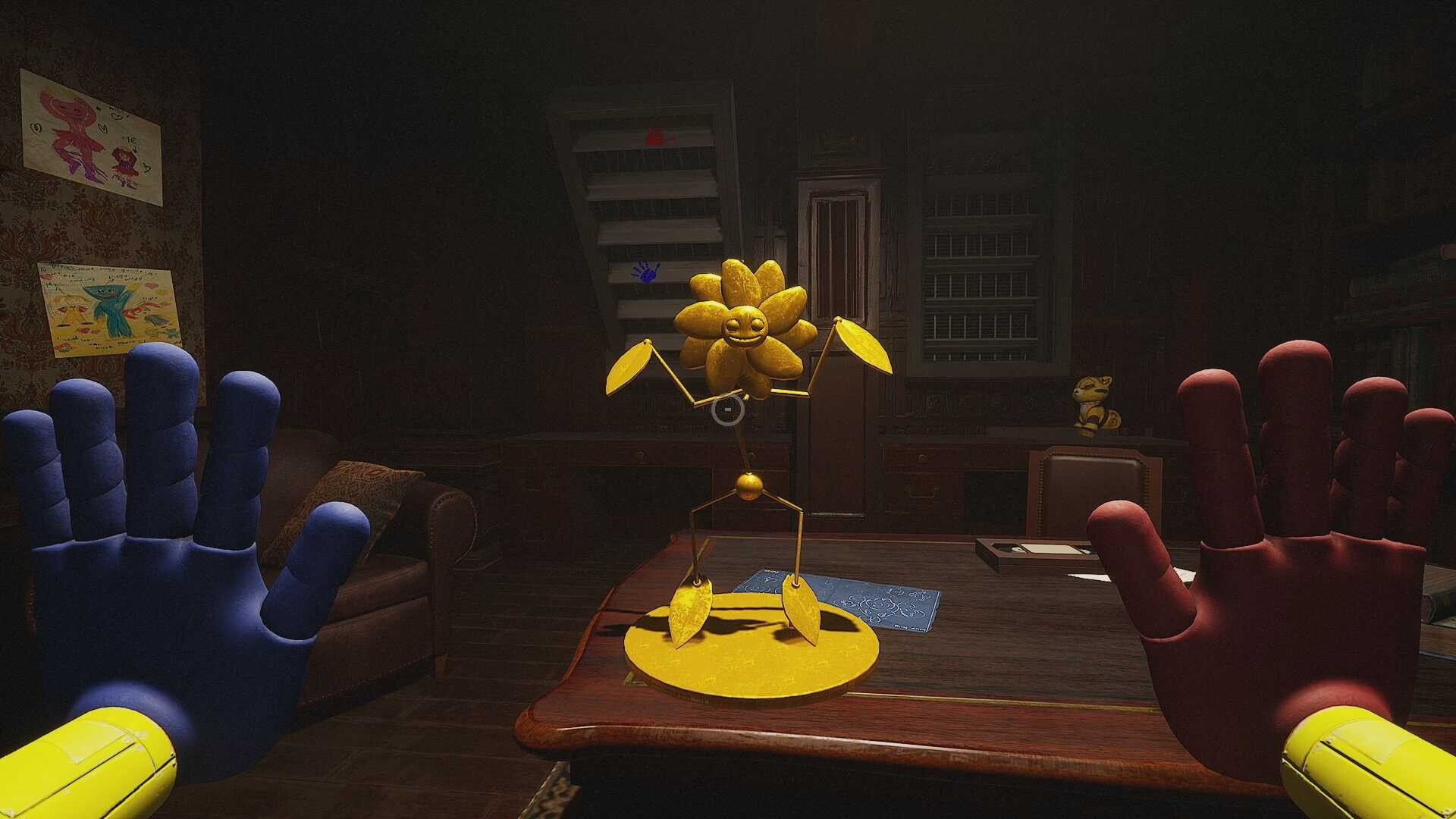 Poppy Playtime: Chapter 2, Collectibles, Statue 1: Daisy in Elliot Ludwig's office, Sitting on the desk, Adding to inventory. 1920x1080 Full HD Wallpaper.
