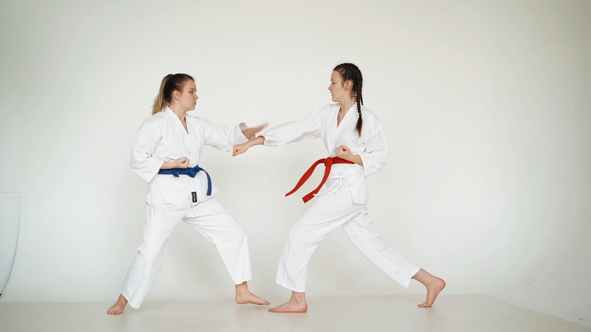 Karate: Kata training, Red belt vs. blue belt, Competitive combat sports. 1920x1080 Full HD Wallpaper.