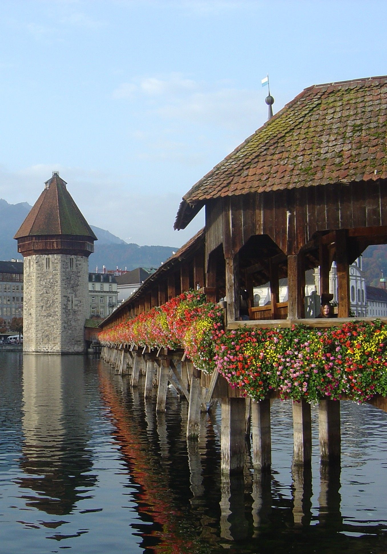 Chapel Bridge, Lucerne, Water tower, European architecture, 1360x1950 HD Phone