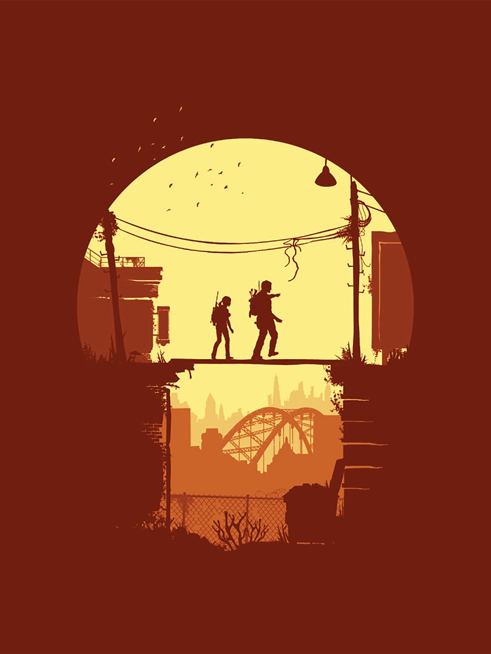 The Last of Us: Minimalist, Art, Video Game, Ellie, Joel, Apocalyptic World. 1620x2160 HD Background.