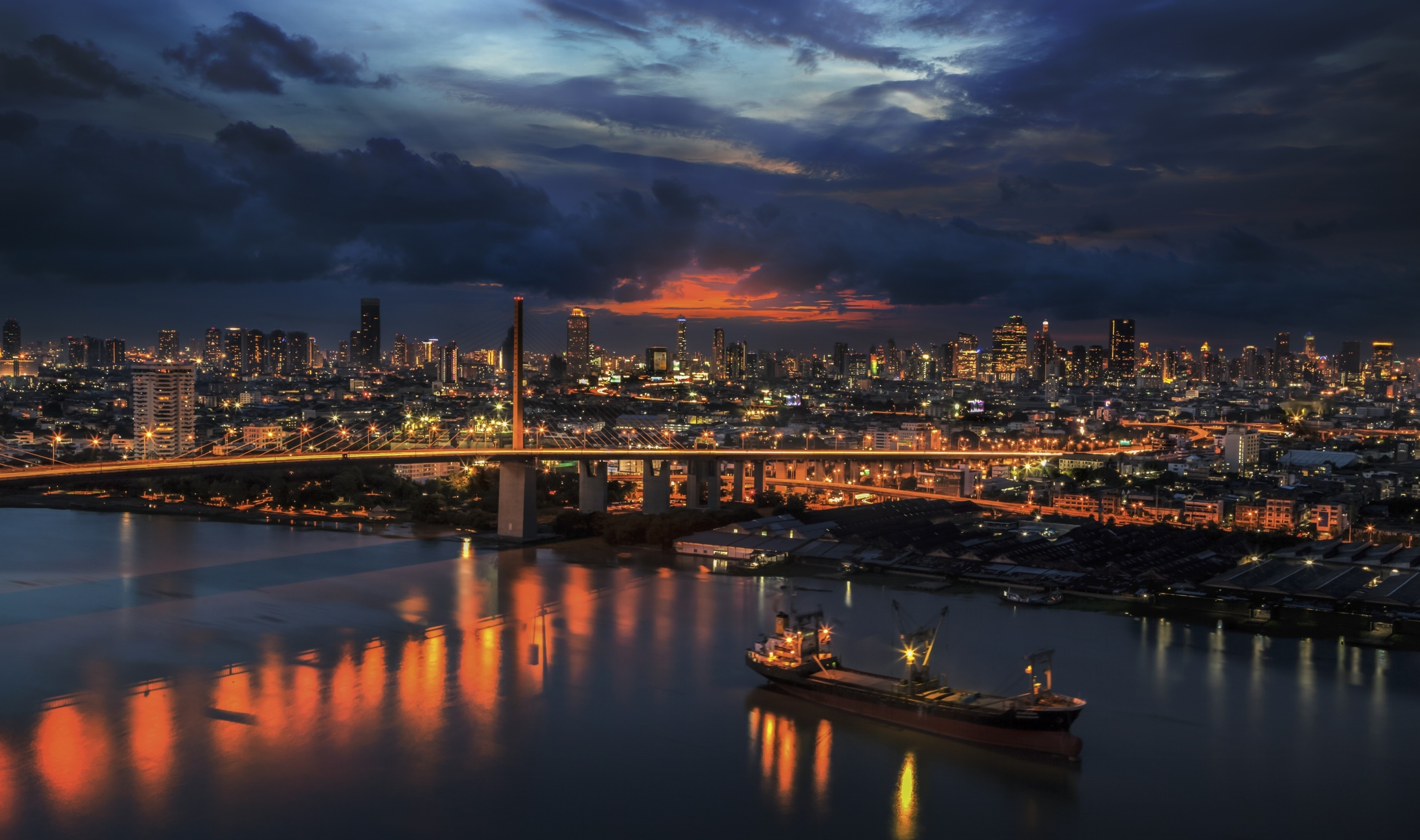 Bangkok: The capital and largest city of Thailand, Nightscape. 3300x1960 HD Wallpaper.