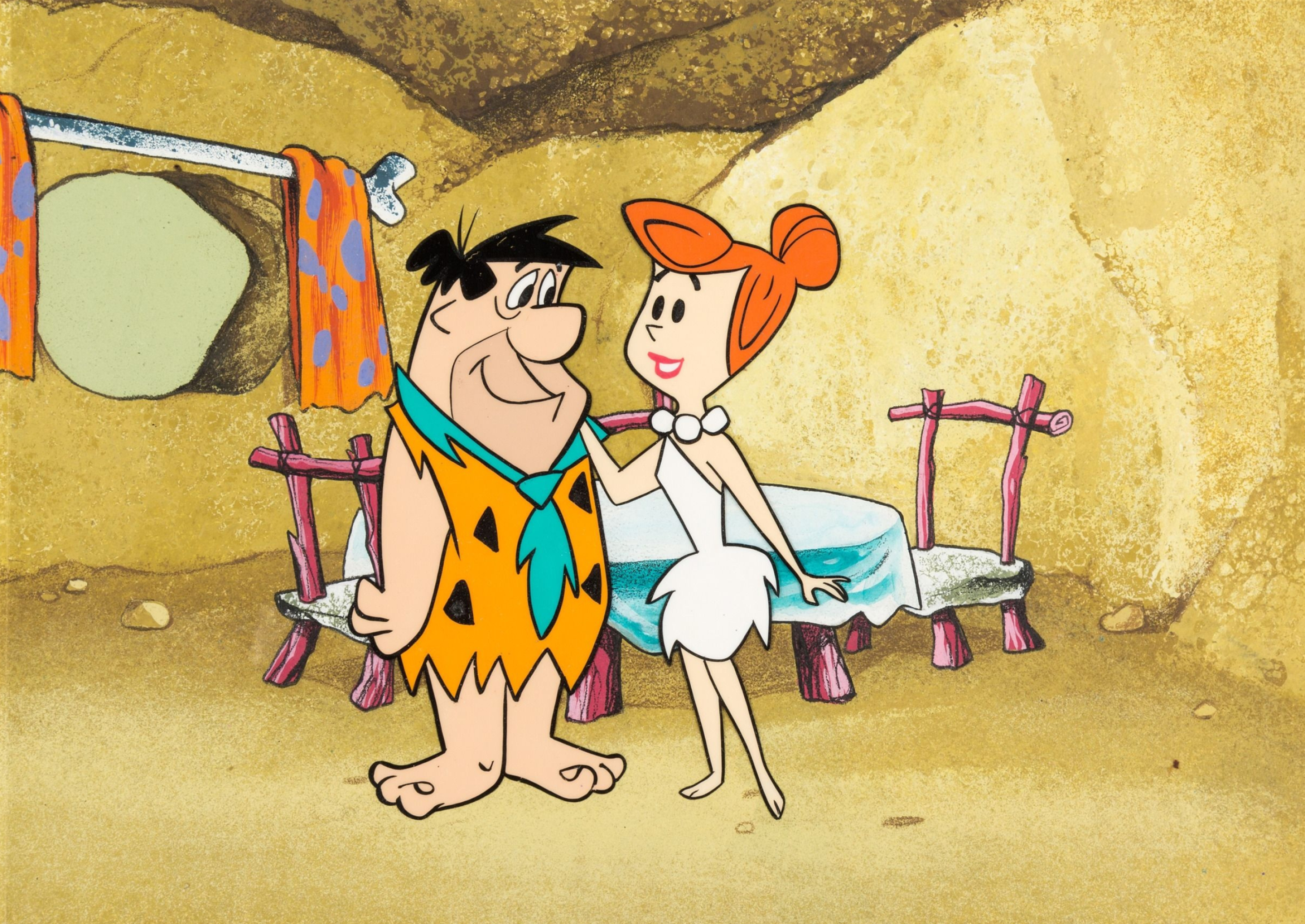 Flintstones artwork, Vintage production setup, Hanna Barbera classic, Animated cel characters, 3000x2130 HD Desktop