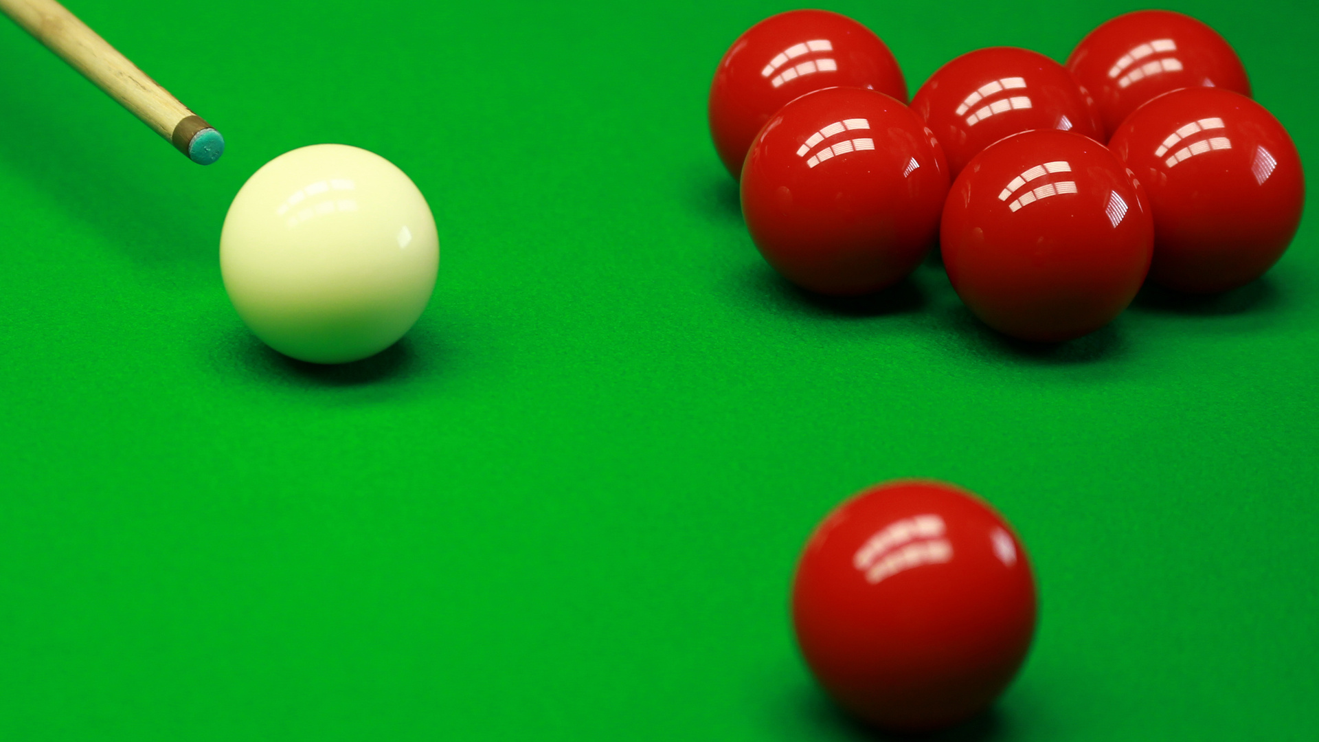 Snooker: A classic cue game that is played with twenty-two balls - a cue ball, fifteen red balls, and six other balls. 1920x1080 Full HD Background.