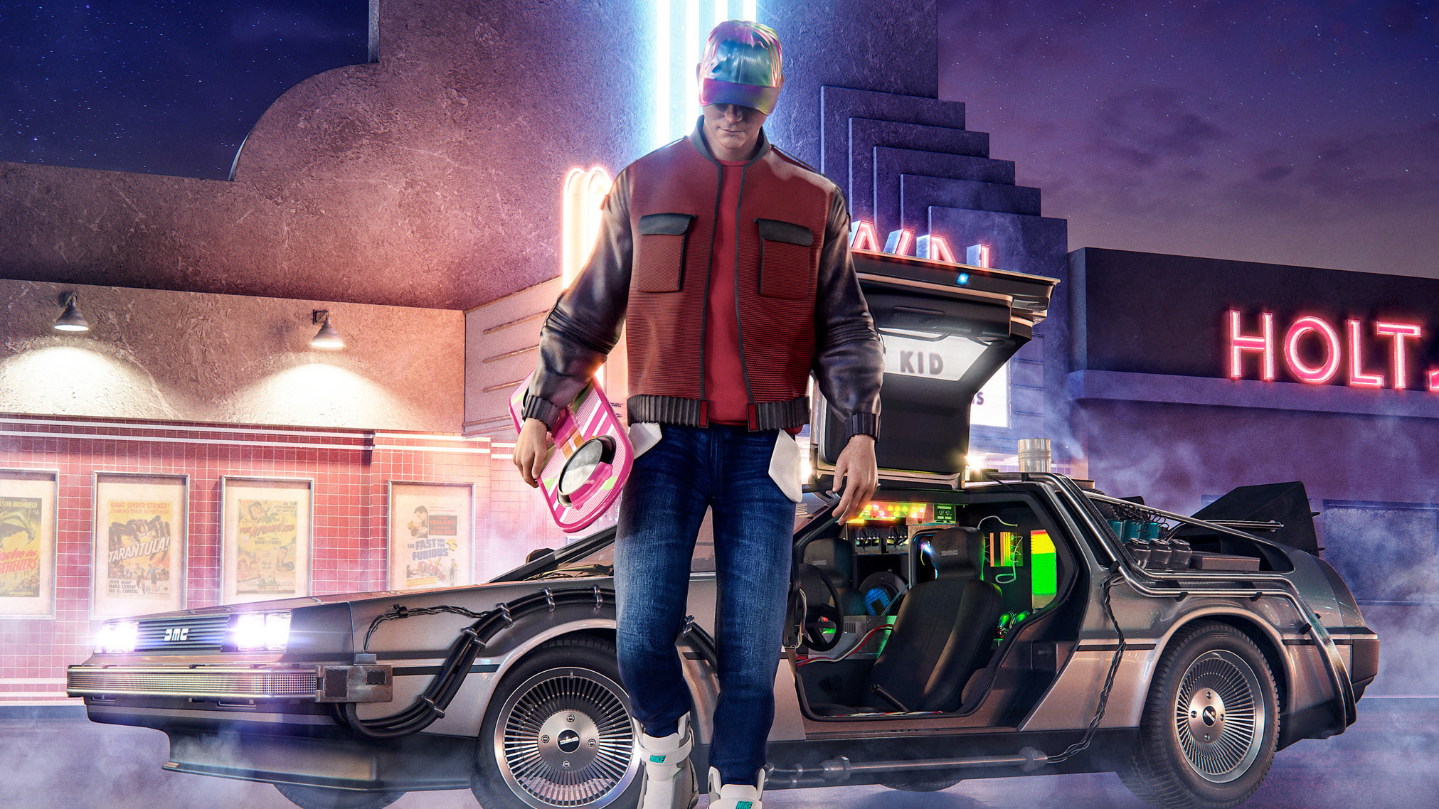 Back to the Future: Martin Seamus "Marty" McFly, DeLorean time machine. 2030x1140 HD Background.