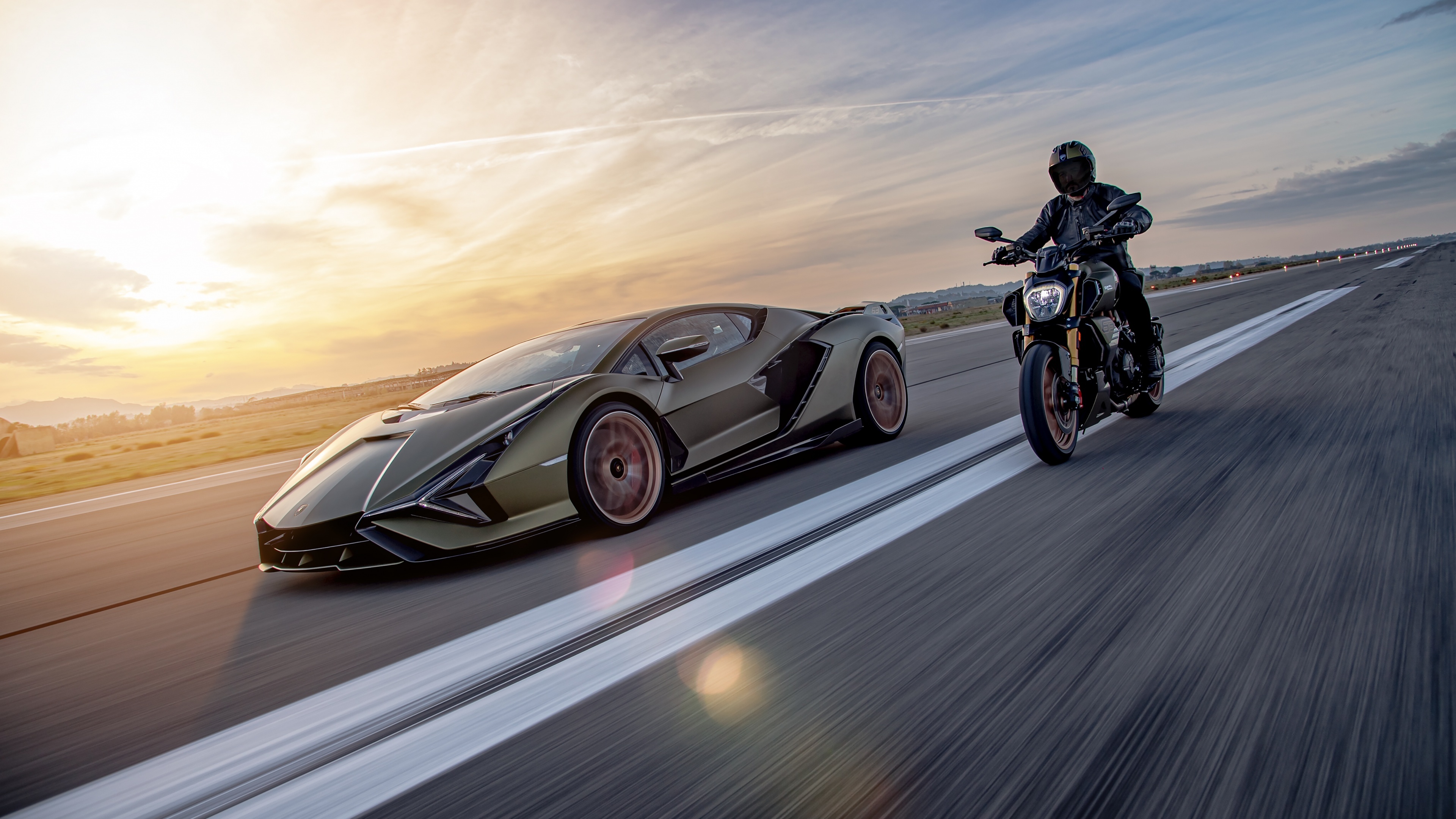 Ducati Diavel 1260, Lamborghini wallpaper, 2021 model, Race track, 3840x2160 4K Desktop