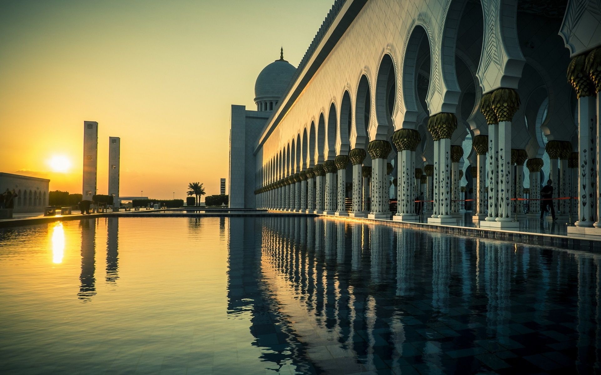 Abu Dhabi, Grand Mosque, Sunset, 1920x1200 HD Desktop