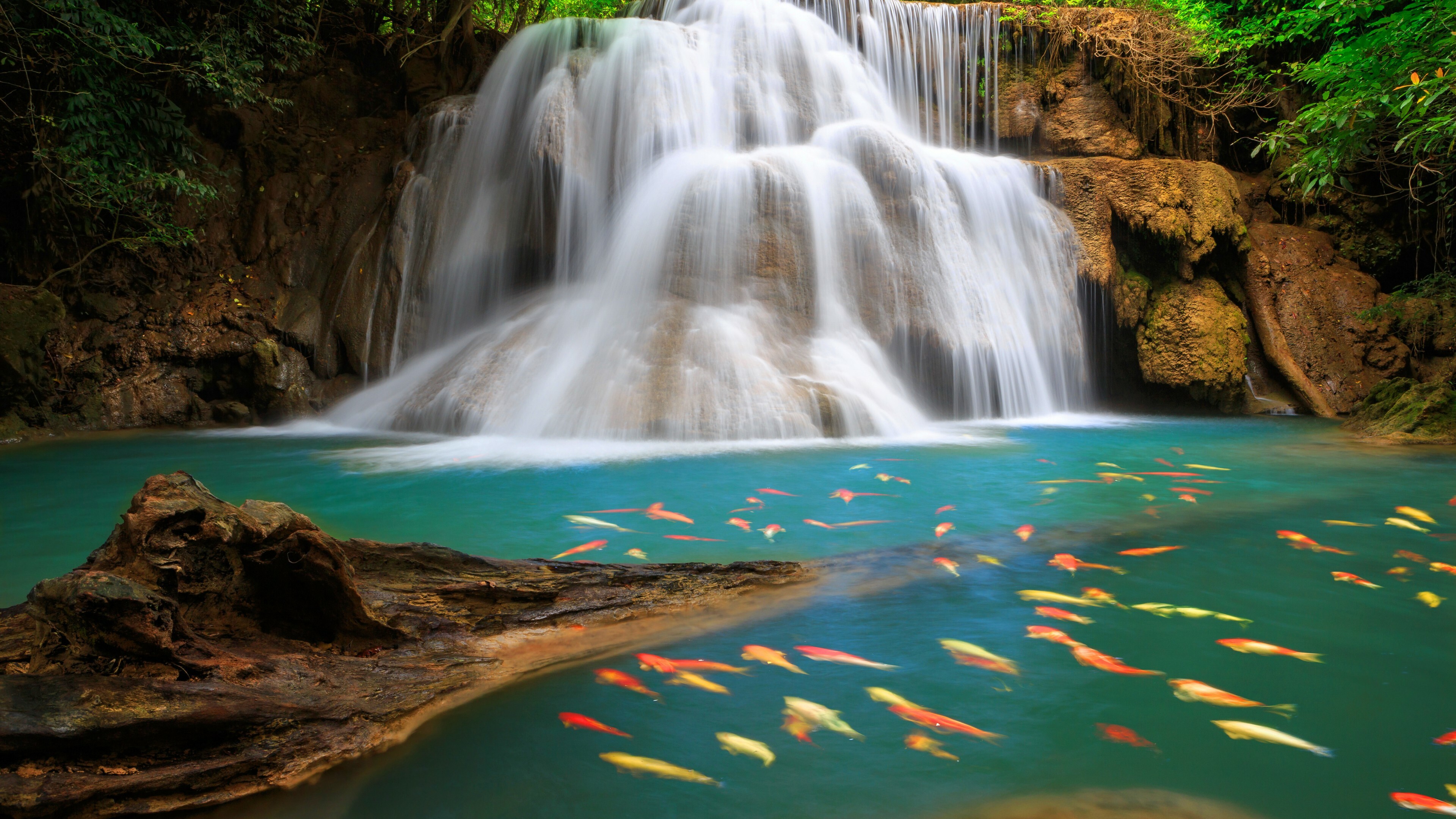 Waterfall: Khamin, Thailand, Ecoregion, Outdoors, Stream. 3840x2160 4K Wallpaper.
