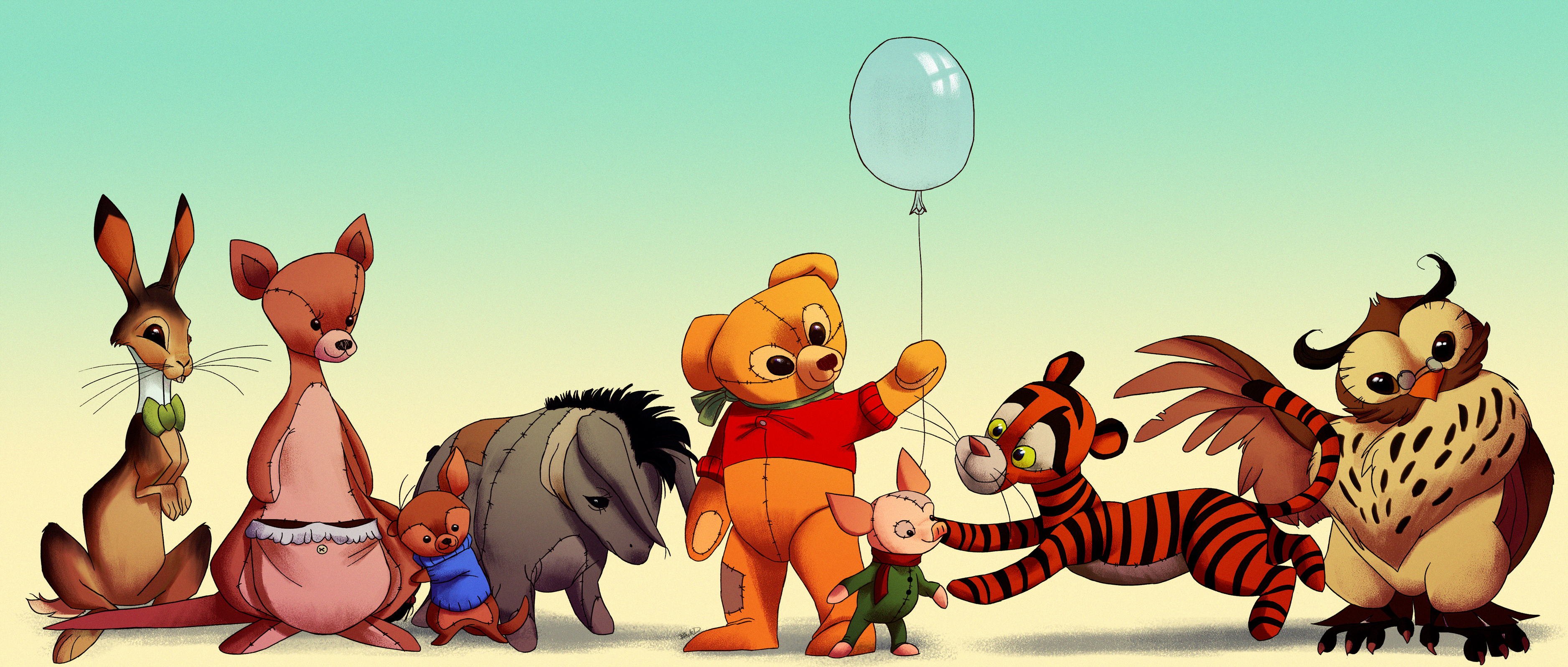 Kanga, Safe artistwreckham, Eeyore, Winnie-the-Pooh characters, 3760x1600 Dual Screen Desktop